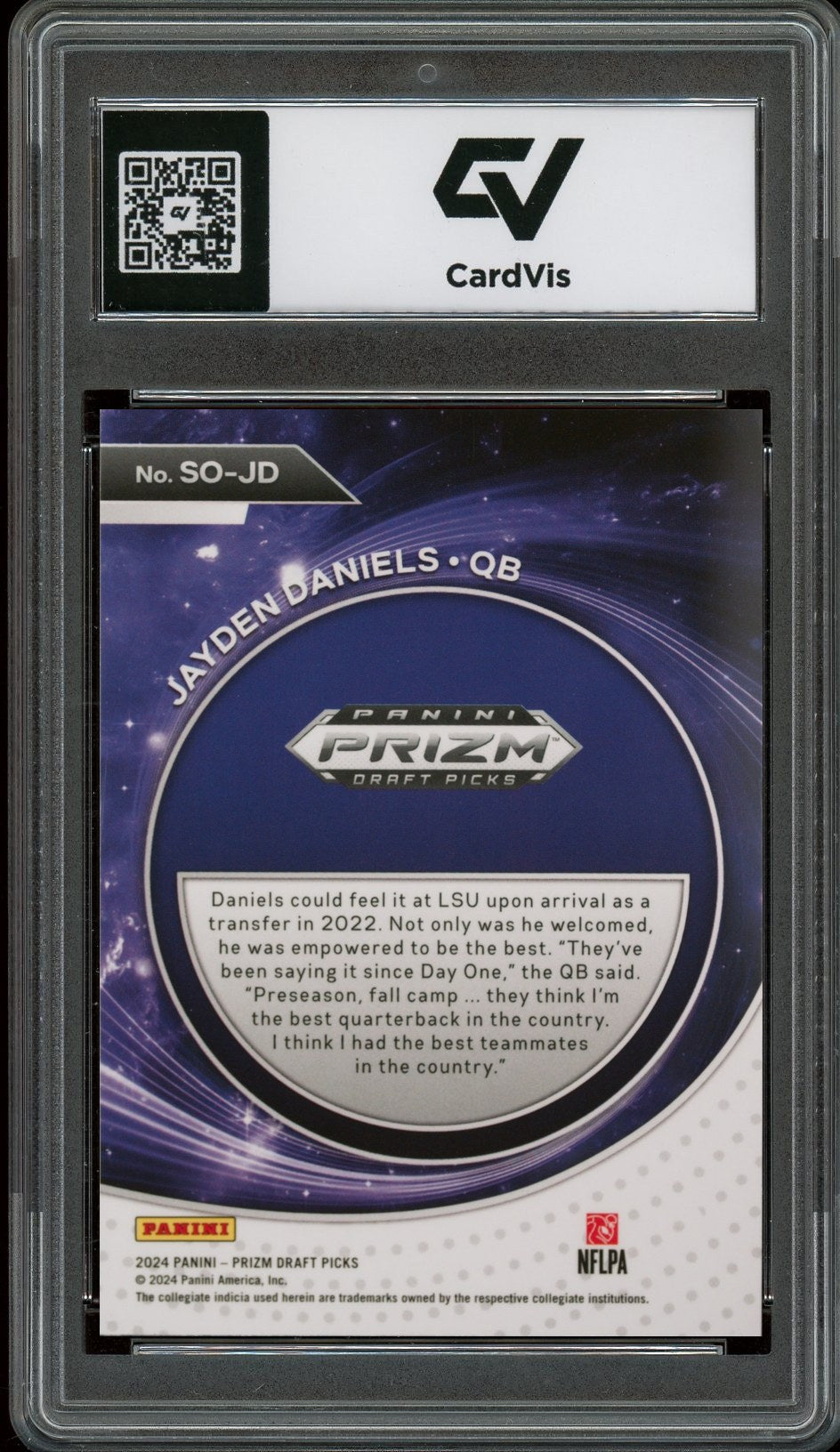 2024 Panini Prizm Draft Picks #SO-JD Jayden Daniels Student Orientation Rookie Card RC Graded 10 Gem Mint - Back