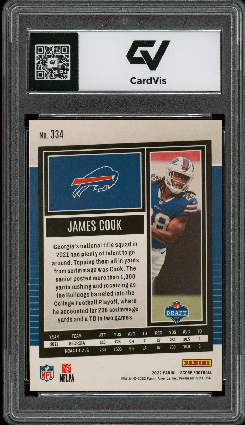 2022 Panini Score #334 James Cook Rookie Card RC Graded 10 Gem Mint - Back