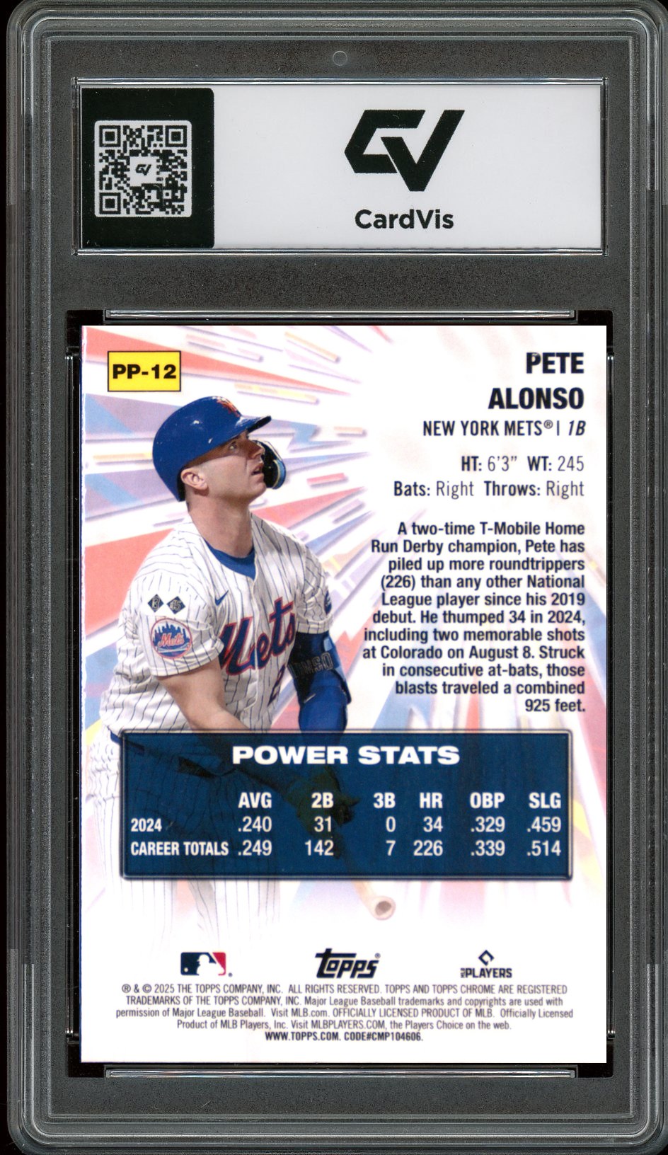 2025 Topps Chrome #PP-12 Pete Alonso Power Players Graded 10 Gem Mint - Back