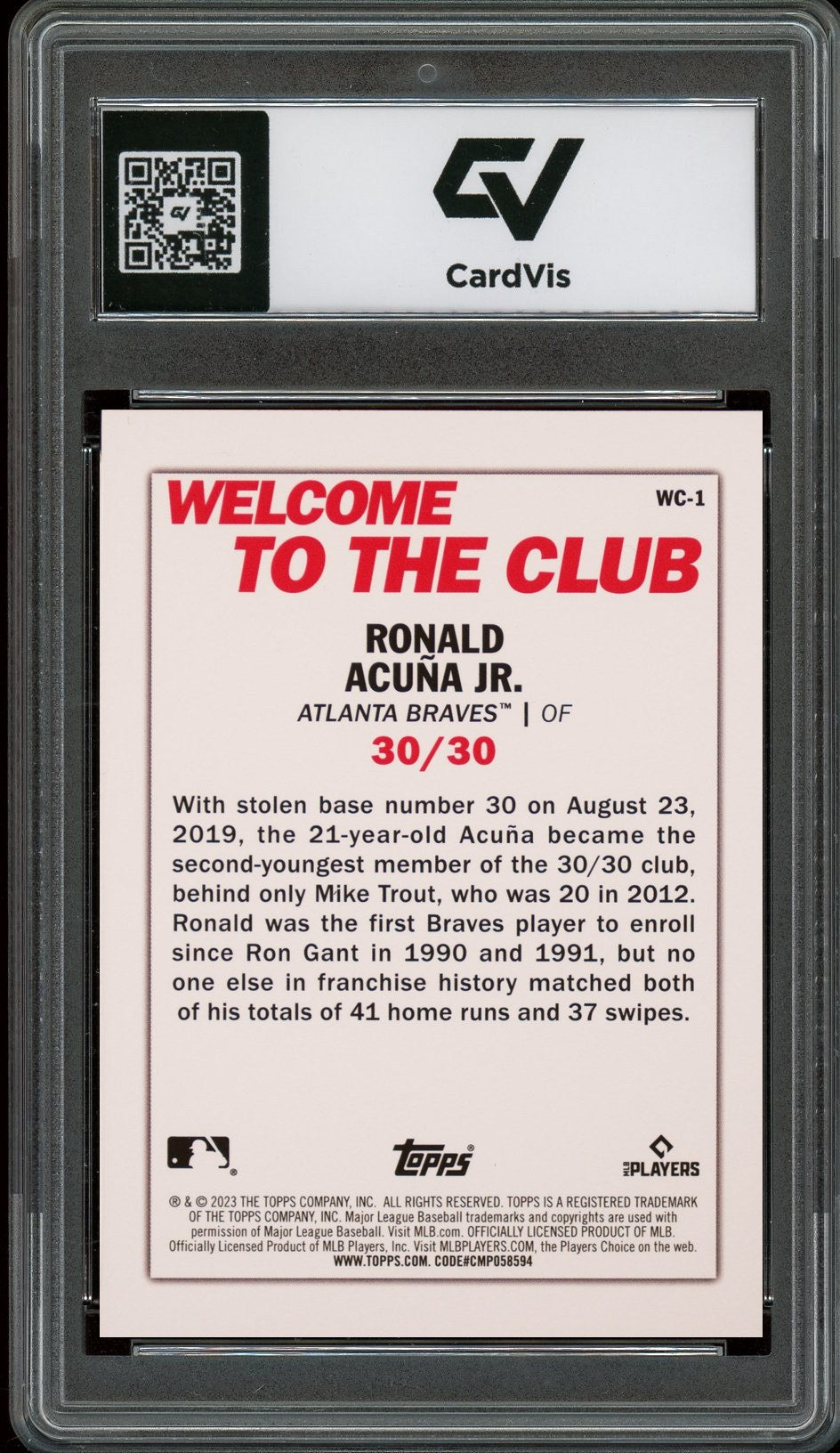 2023 Topps Welcome #WC-1 Ronald Acuna Jr. Welcome To The Club Graded 10 Gem Mint - Back
