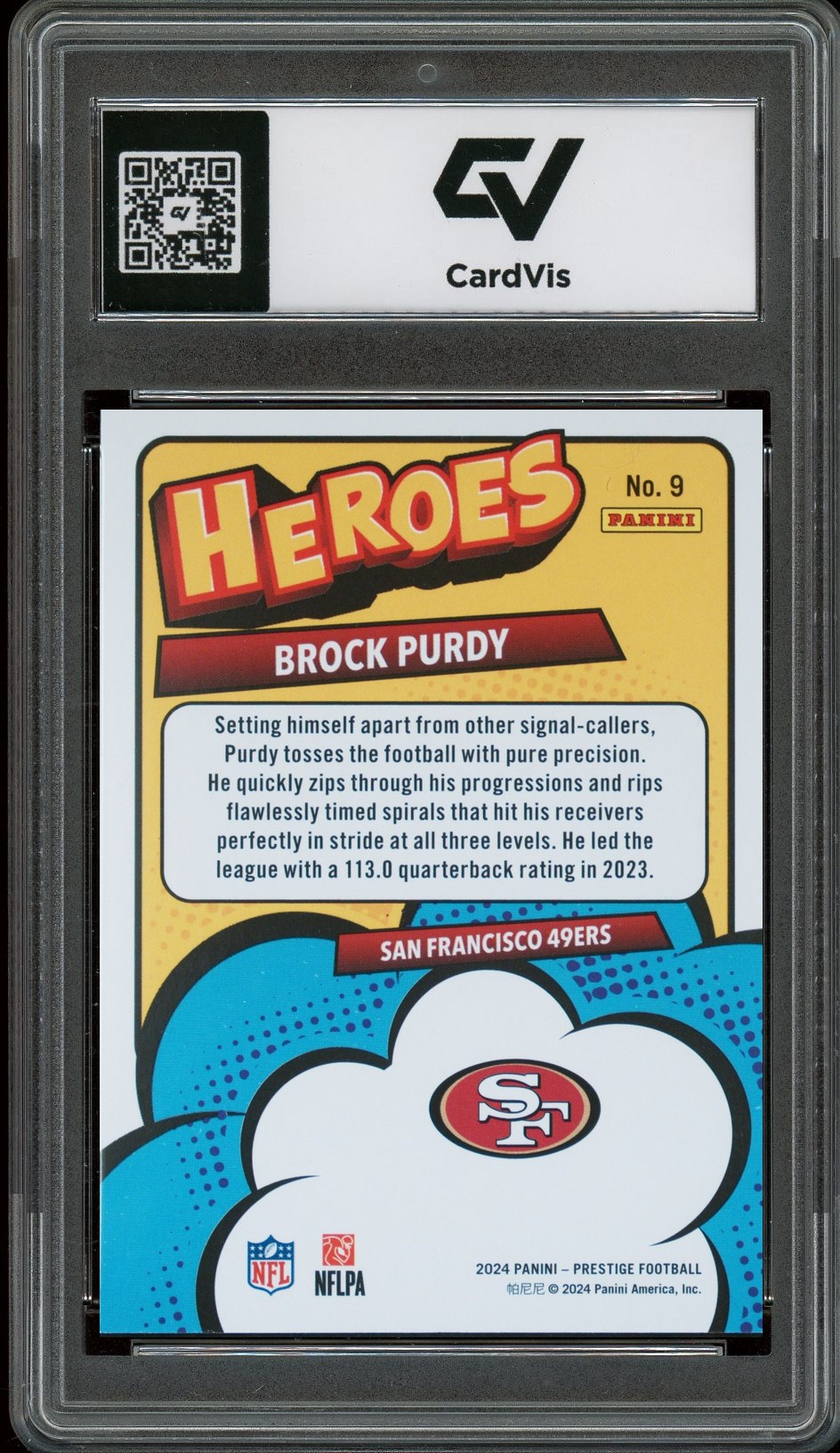 2024 Panini Prestige #9 Brock Purdy Heroes Graded 10 Gem Mint - Back