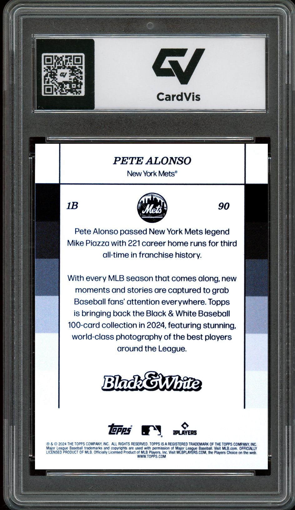 2024 Topps Black And White #90 Pete Alonso Graded 10 Gem Mint - Back