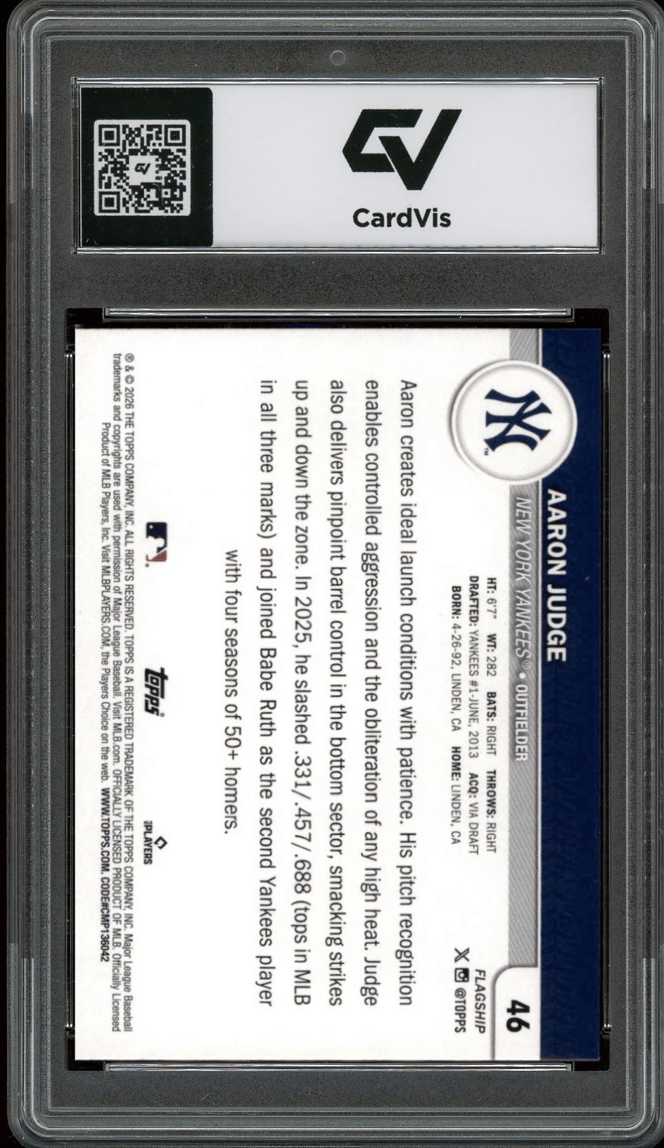 2026 Topps Flagship #46 Aaron Judge Graded 10 Gem Mint