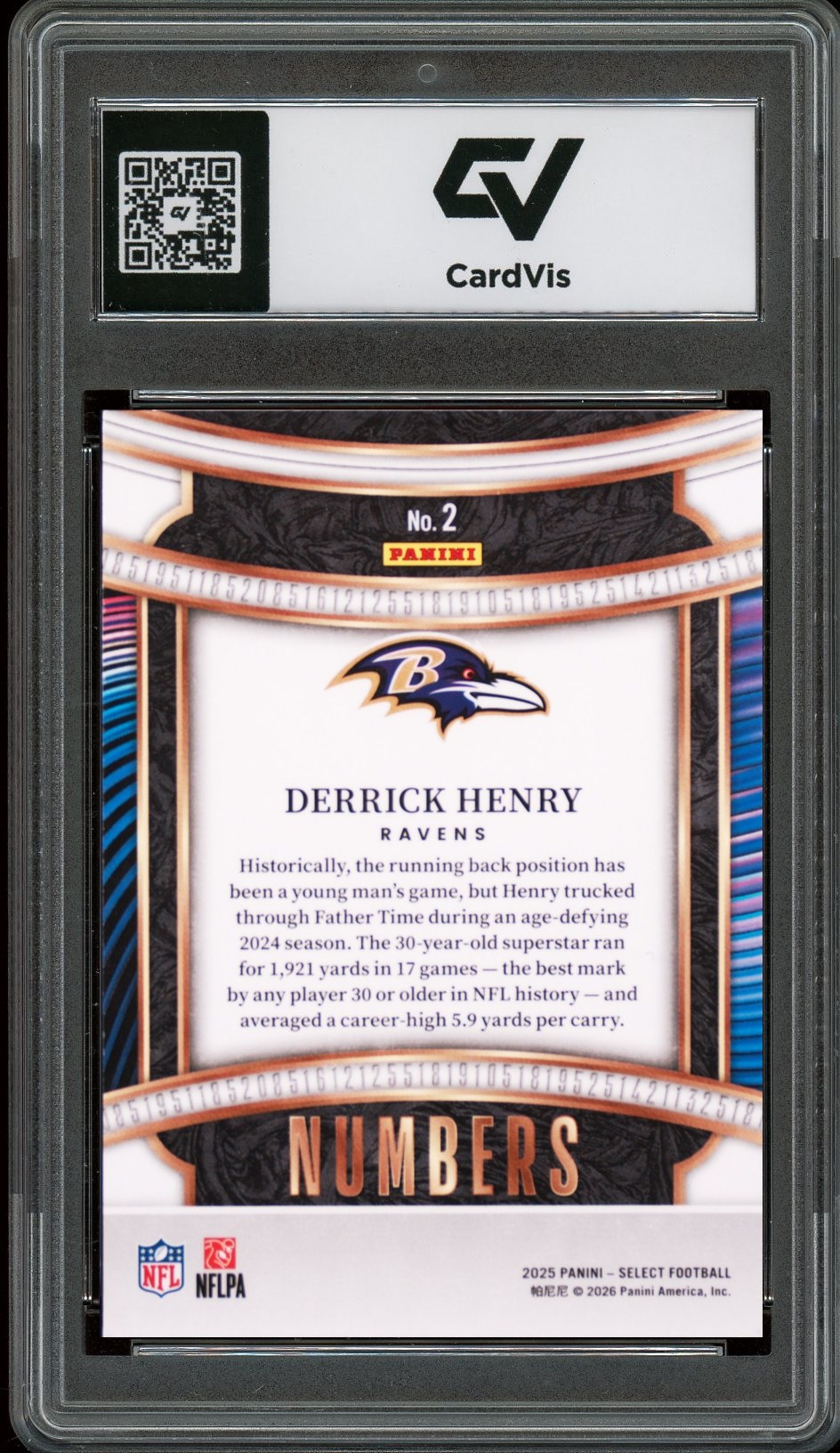 2025 Panini Select #2 Derrick Henry Select Numbers Graded 10 Gem Mint - Back