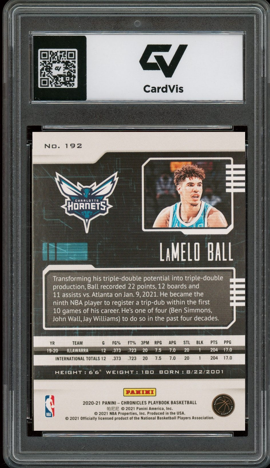 2020 Panini Chronicles #192 Lamelo Ball Rookie Card RC Graded 10 Gem Mint - Back
