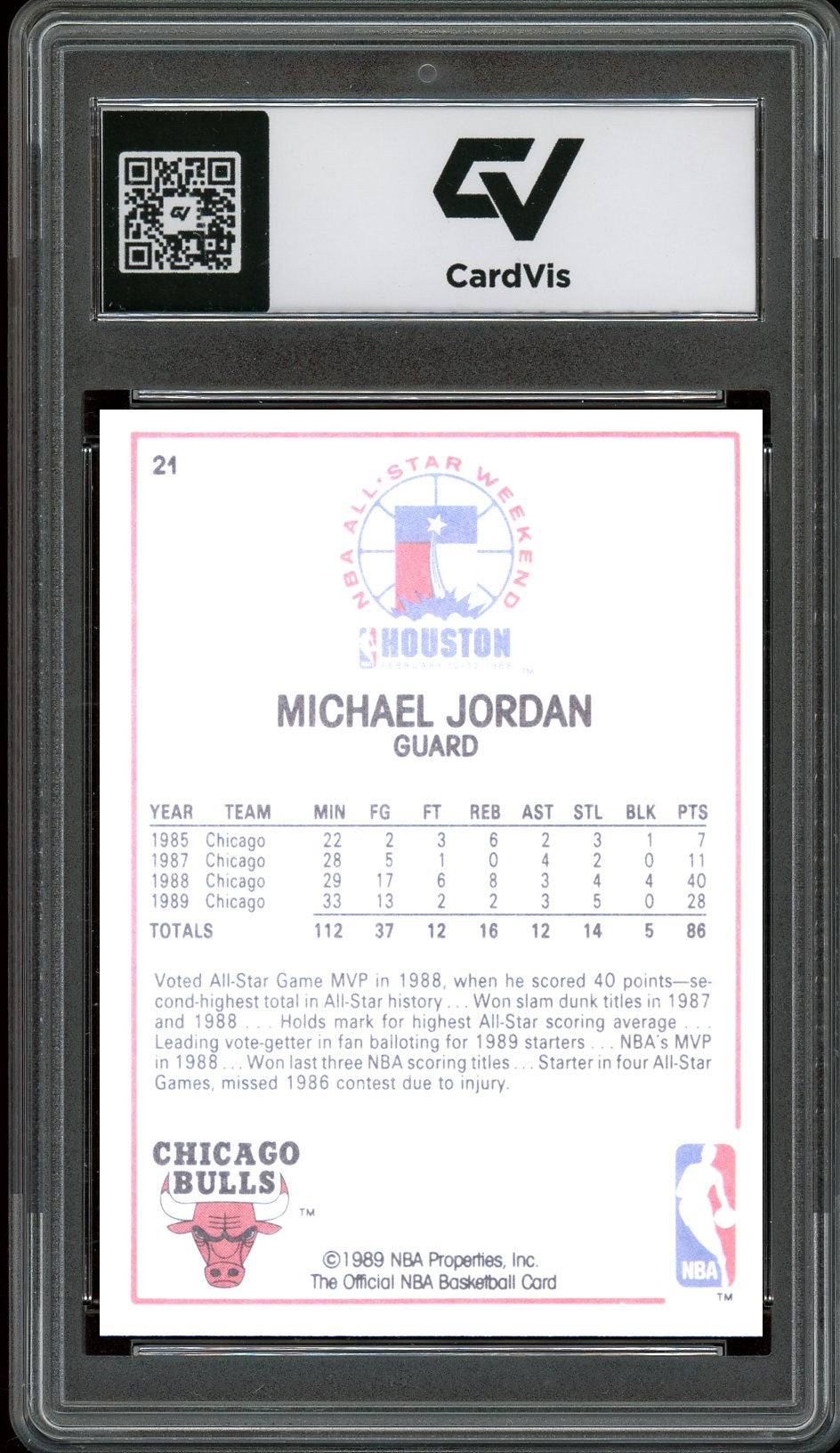 1989 Hoops #21 Michael Jordan All-Star Graded 10 Gem Mint - Back