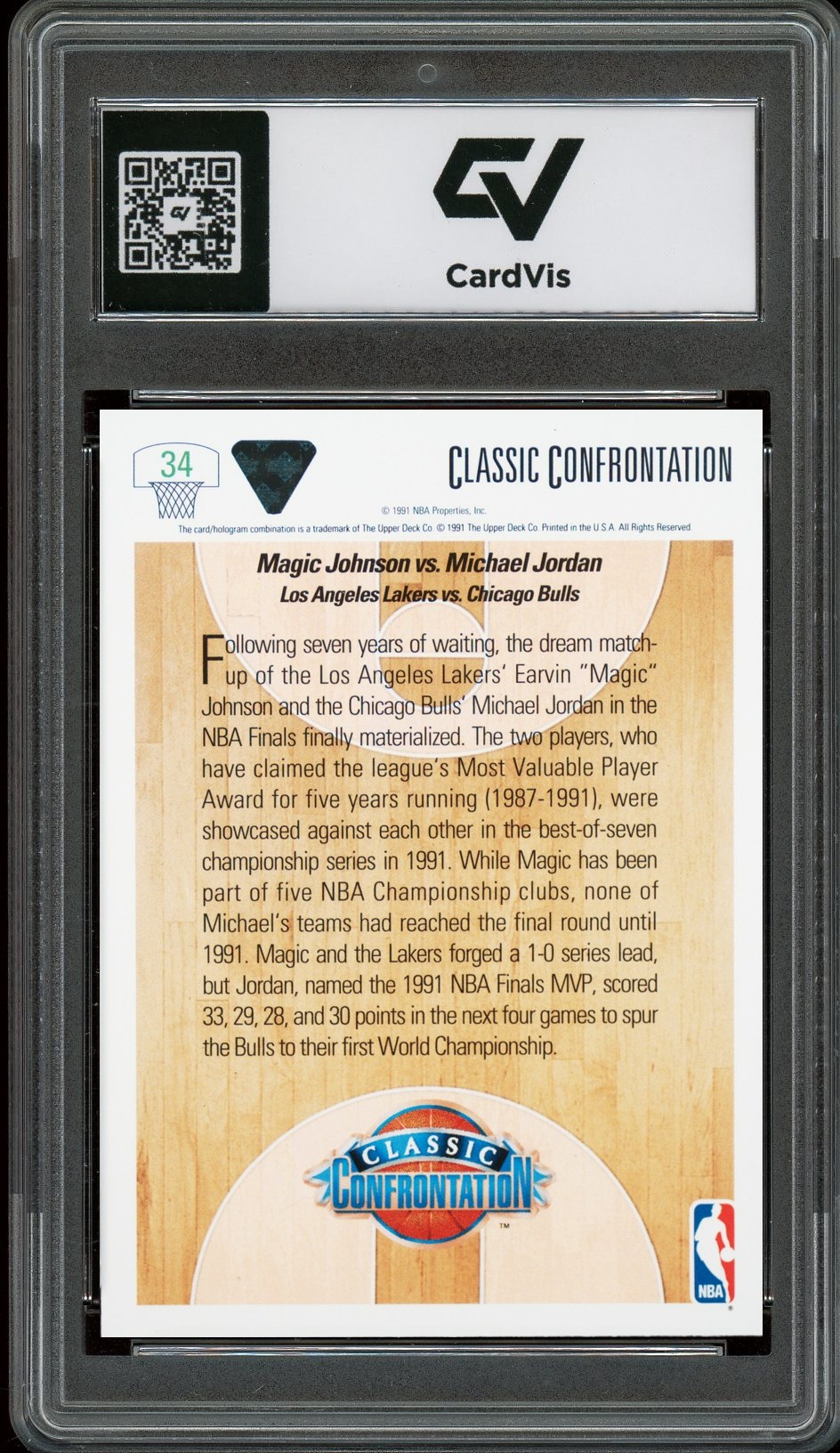 1991 Upper Deck #34 Magic Vs. Jordan Graded 10 Gem Mint - Back