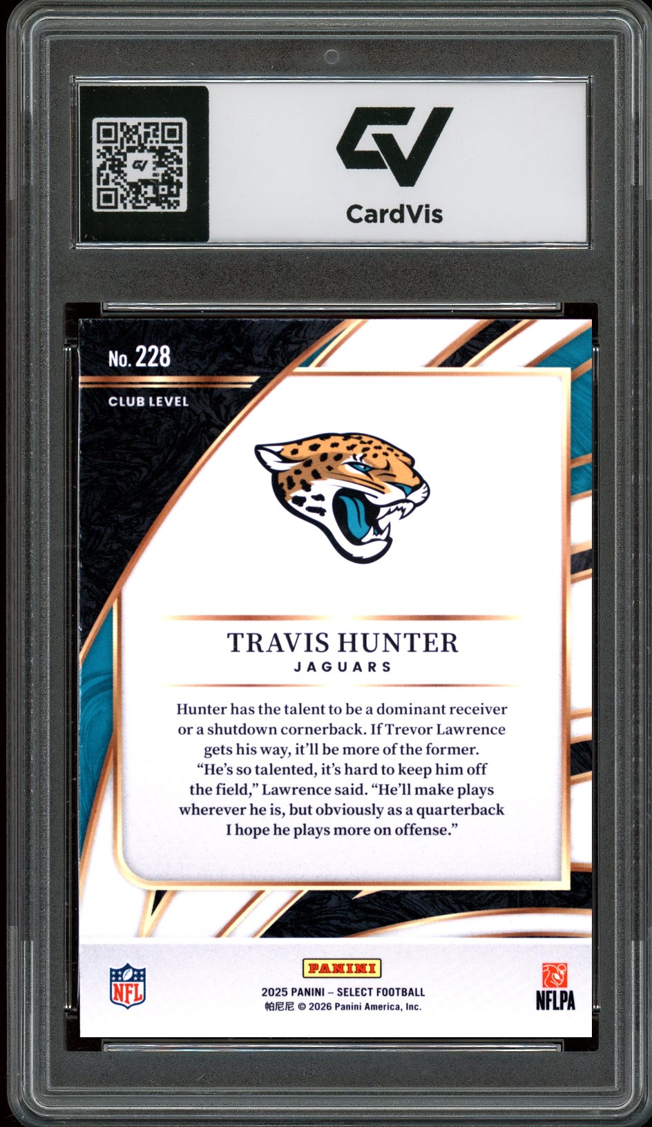 2025 Panini Select #228 Travis Hunter Rookie Card RC Graded 10 Gem Mint - Back