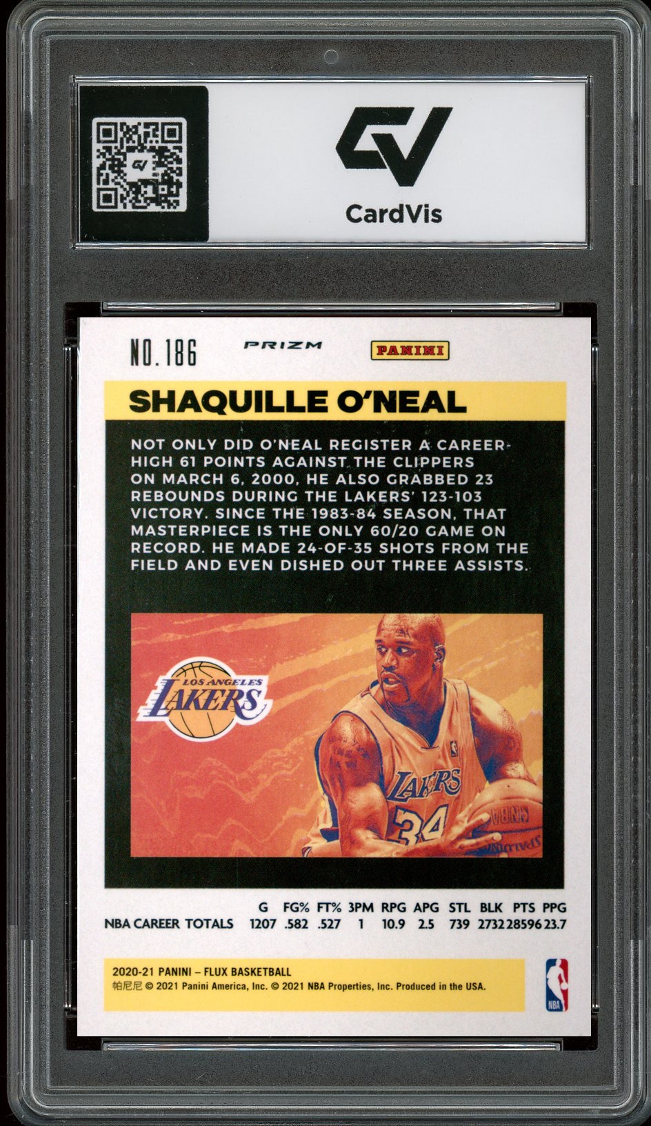 2020 Panini Flux #186 Shaquille O'neal Pulsar Graded 10 Gem Mint - Back
