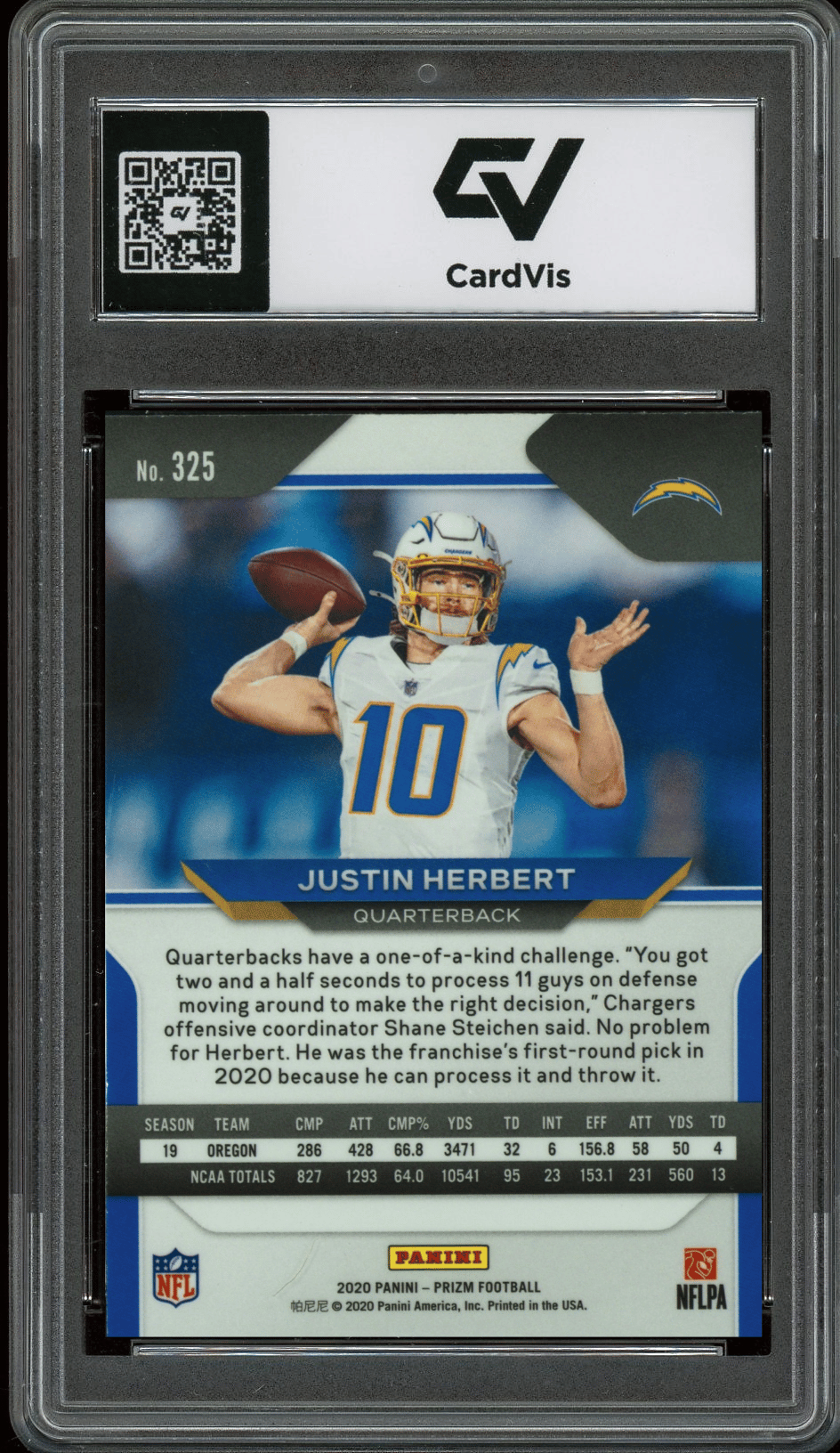 2020 Panini Prizm #325 Justin Herbert Graded 10 Gem Mint - Back
