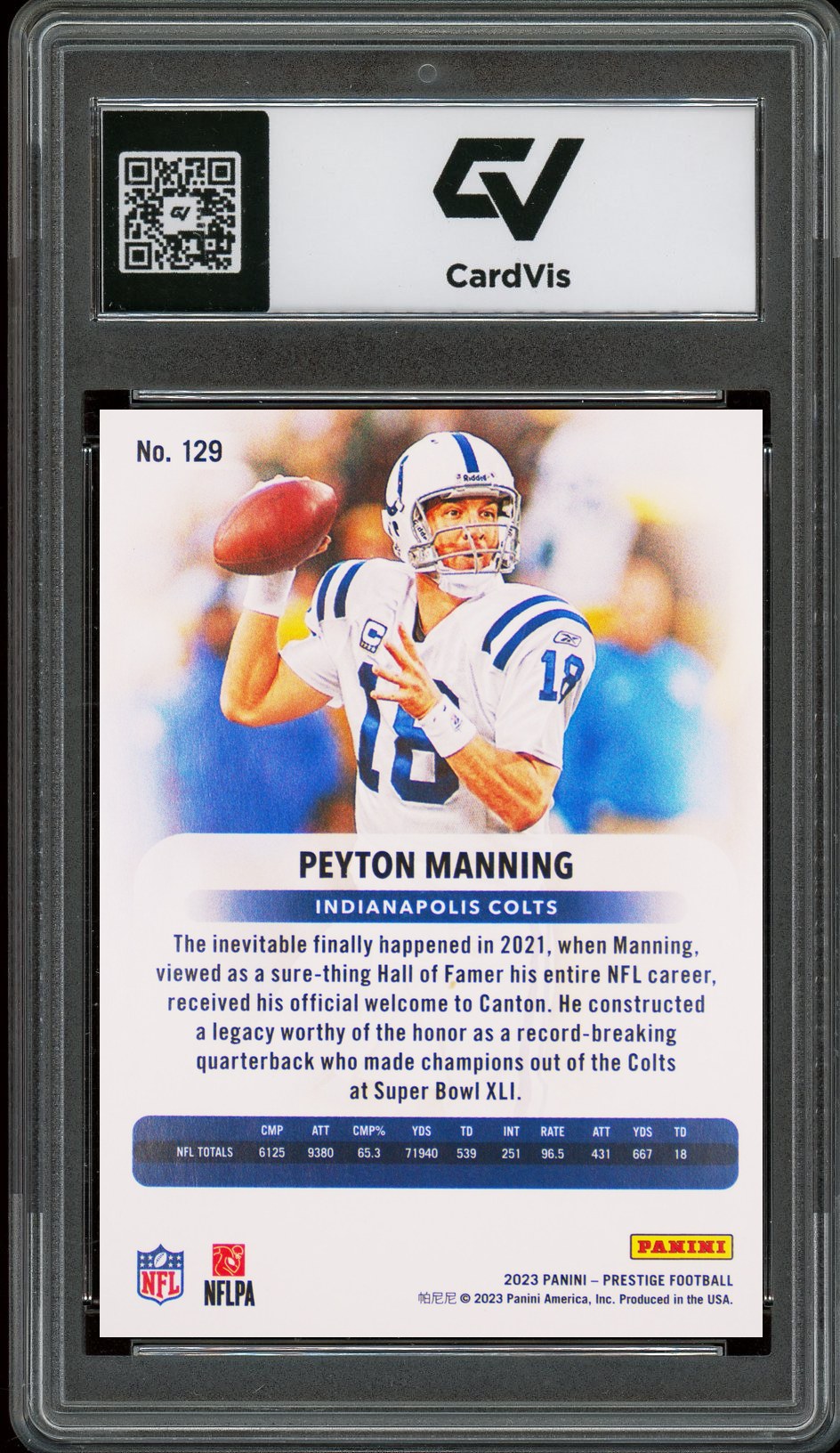 2023 Panini Prestige #129 Peyton Manning Graded 10 Gem Mint - Back