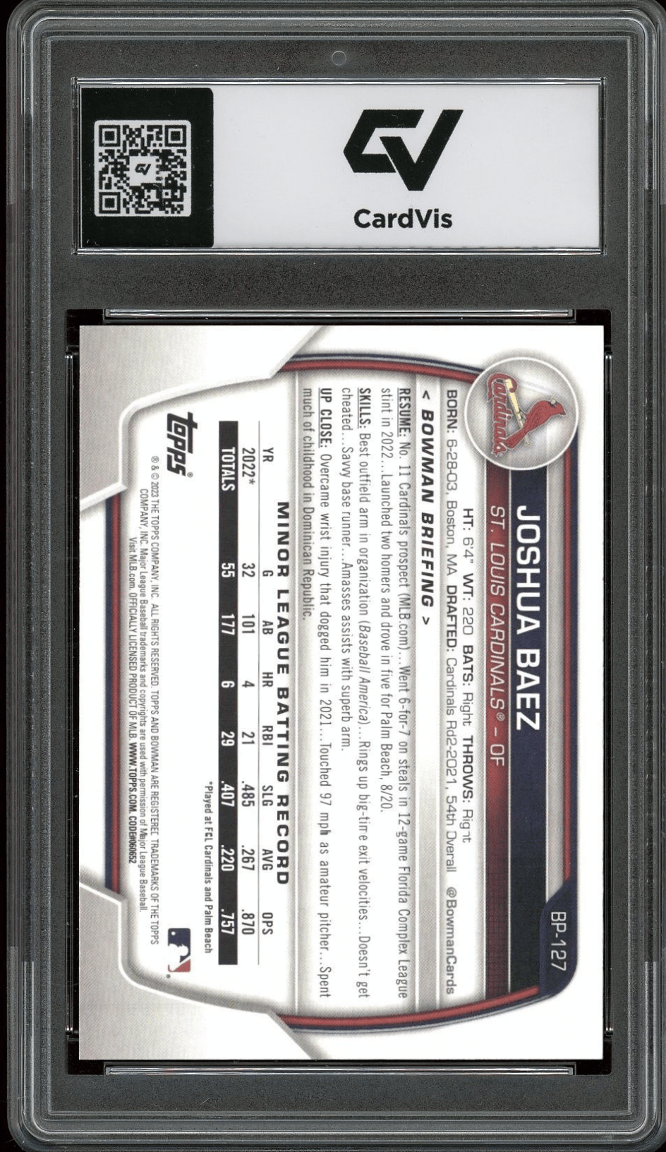 2023 Bowman #BP-127 Joshua Baez Rookie Card RC Graded 10 Gem Mint