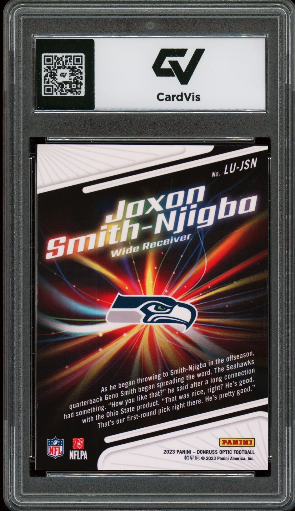2023 Panini Donruss Optic #LU-JSNLight Jaxon Smith-Njigba It Up Rookie Card RC Graded 10 Gem Mint - Back