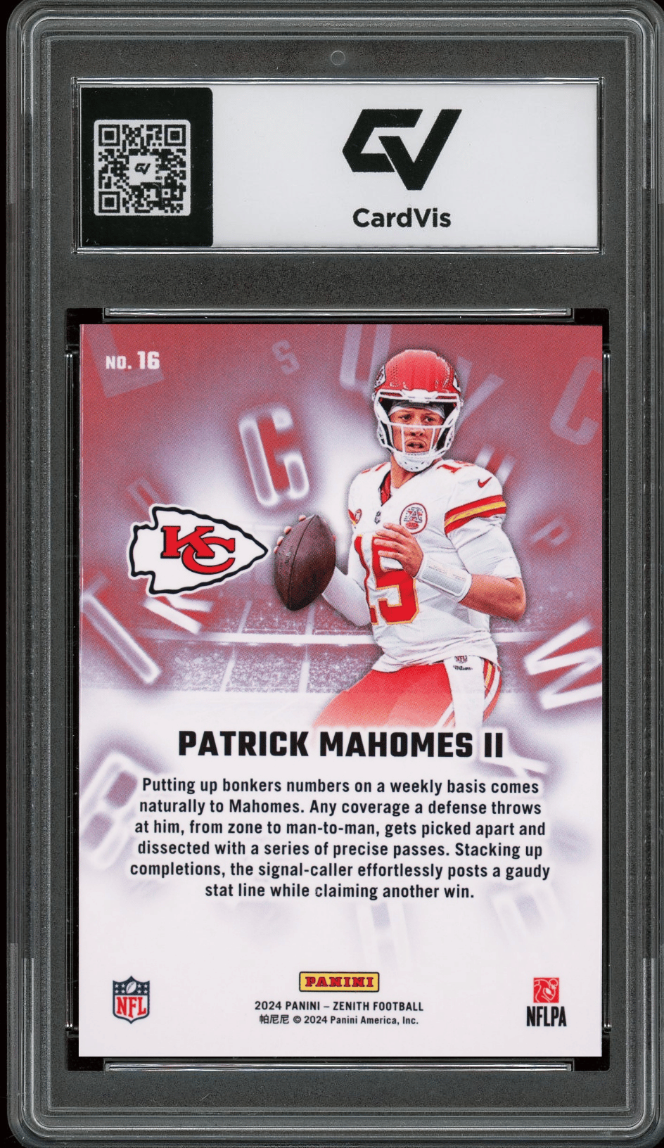 2024 Panini Zenith A To Z #16 Patrick Mahomes II Graded 10 Gem Mint - Back
