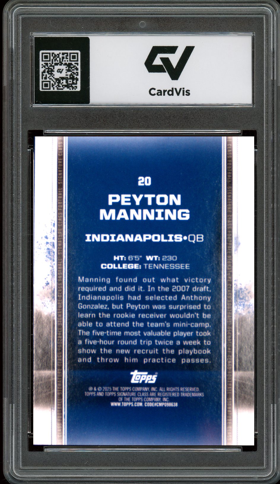 2024 Topps Signature Class #20 Peyton Manning Graded 10 Gem Mint - Back
