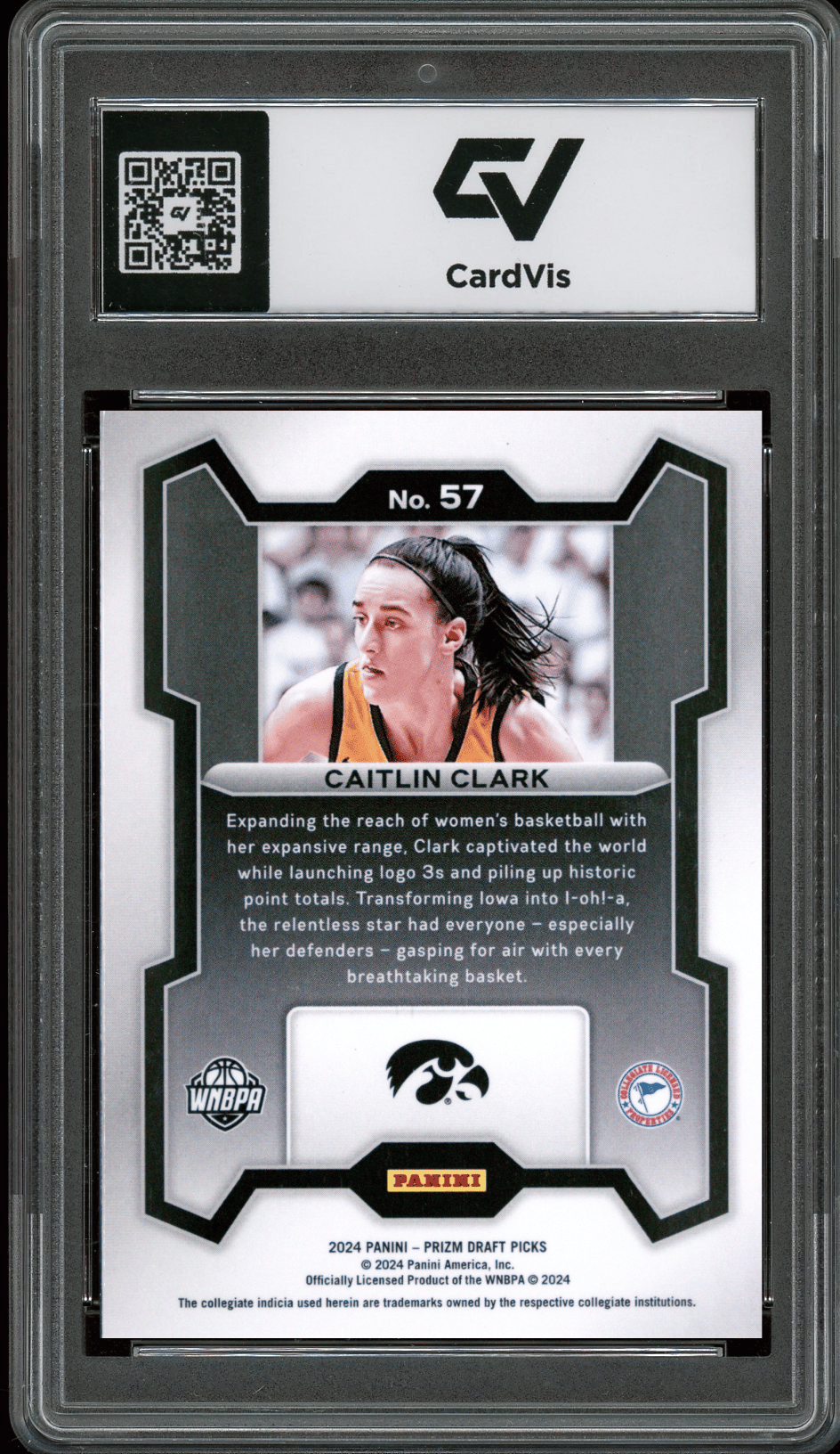 2024 Panini Prizm Draft Picks #57 Caitlin Clark Graded 10 Gem Mint - Back