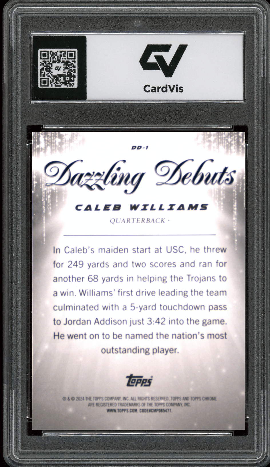 2024 Topps Chrome Dazzling Debuts #DD1 Caleb Williams Graded 10 Gem Mint - Back