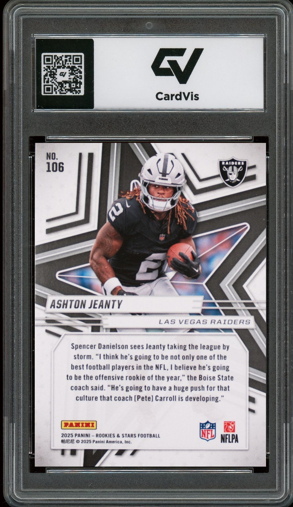 2025 Panini Rookies & Stars #106 Ashton Jeanty Rookie Card RC Graded 10 Gem Mint - Back