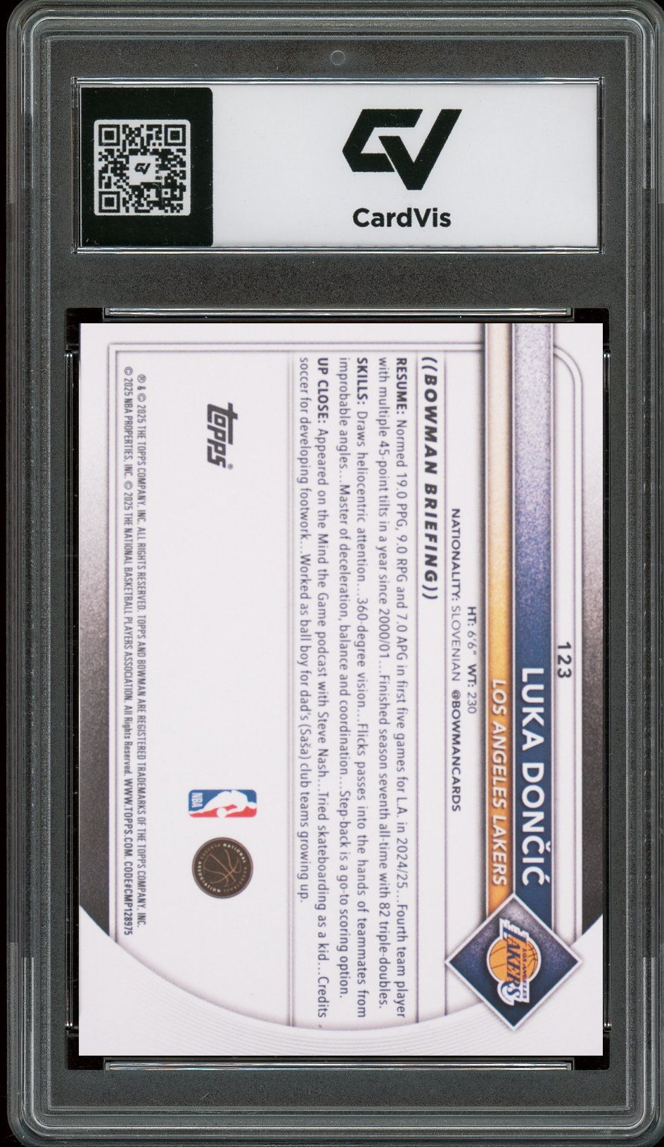 2025 Bowman #123 Luka Doncic Graded 10 Gem Mint - Back