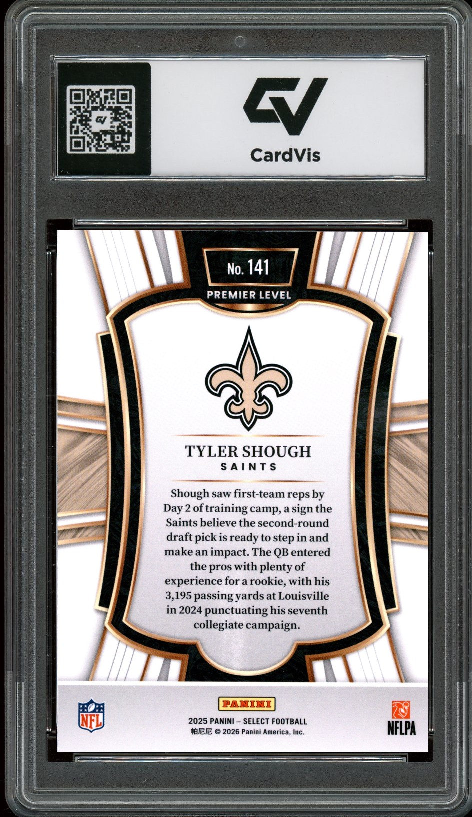 2025 Panini Select #141 Tyler Shough Rookie Card RC Graded 10 Gem Mint - Back
