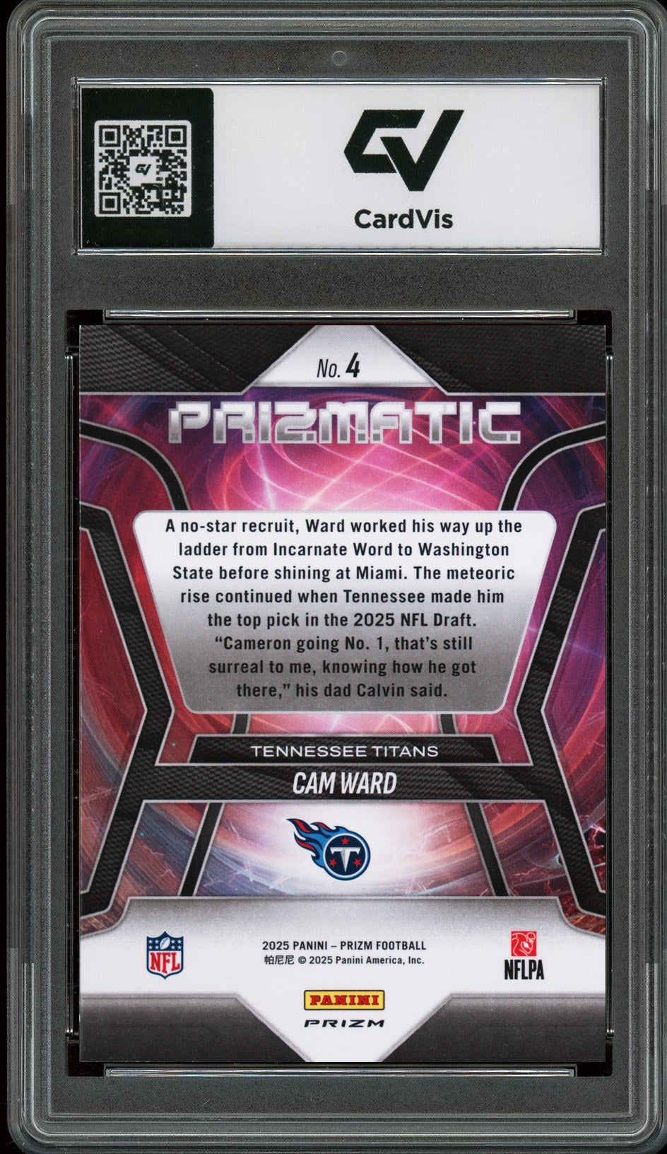 2025 Panini Prizm #4 Cam Ward Prizmatic Silver Prizm Graded 10 Gem Mint - Back