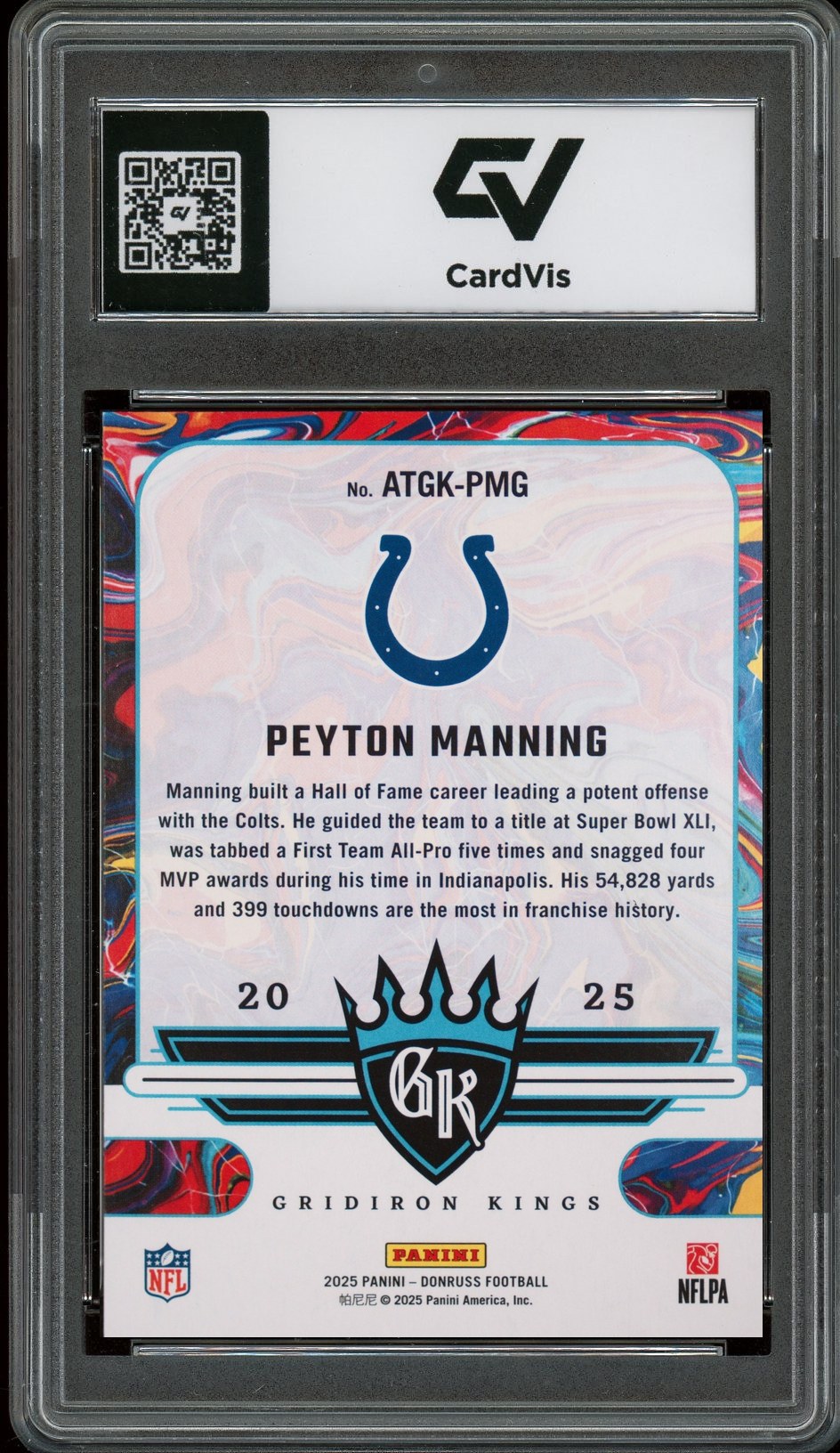 2025 Panini Donruss #ATGK-PMG Peyton Manning All-time Gridiron Kings Graded 10 Gem Mint - Back