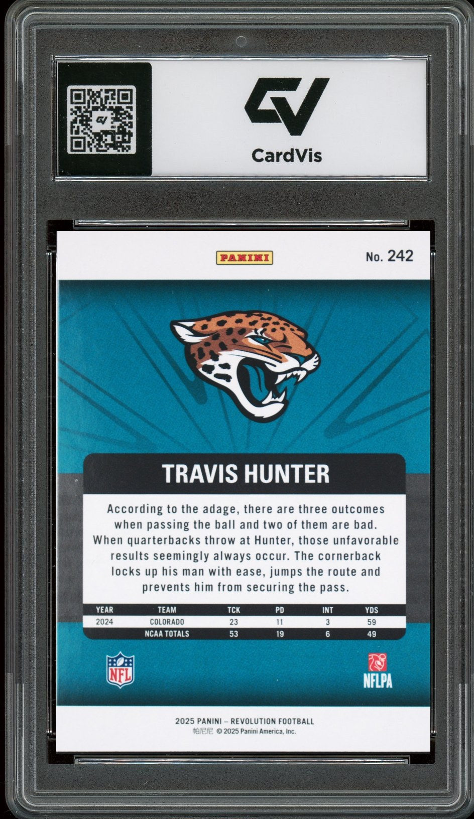 2025 Panini Revolution #242 Travis Hunter Rookie Card RC Graded 10 Gem Mint - Back
