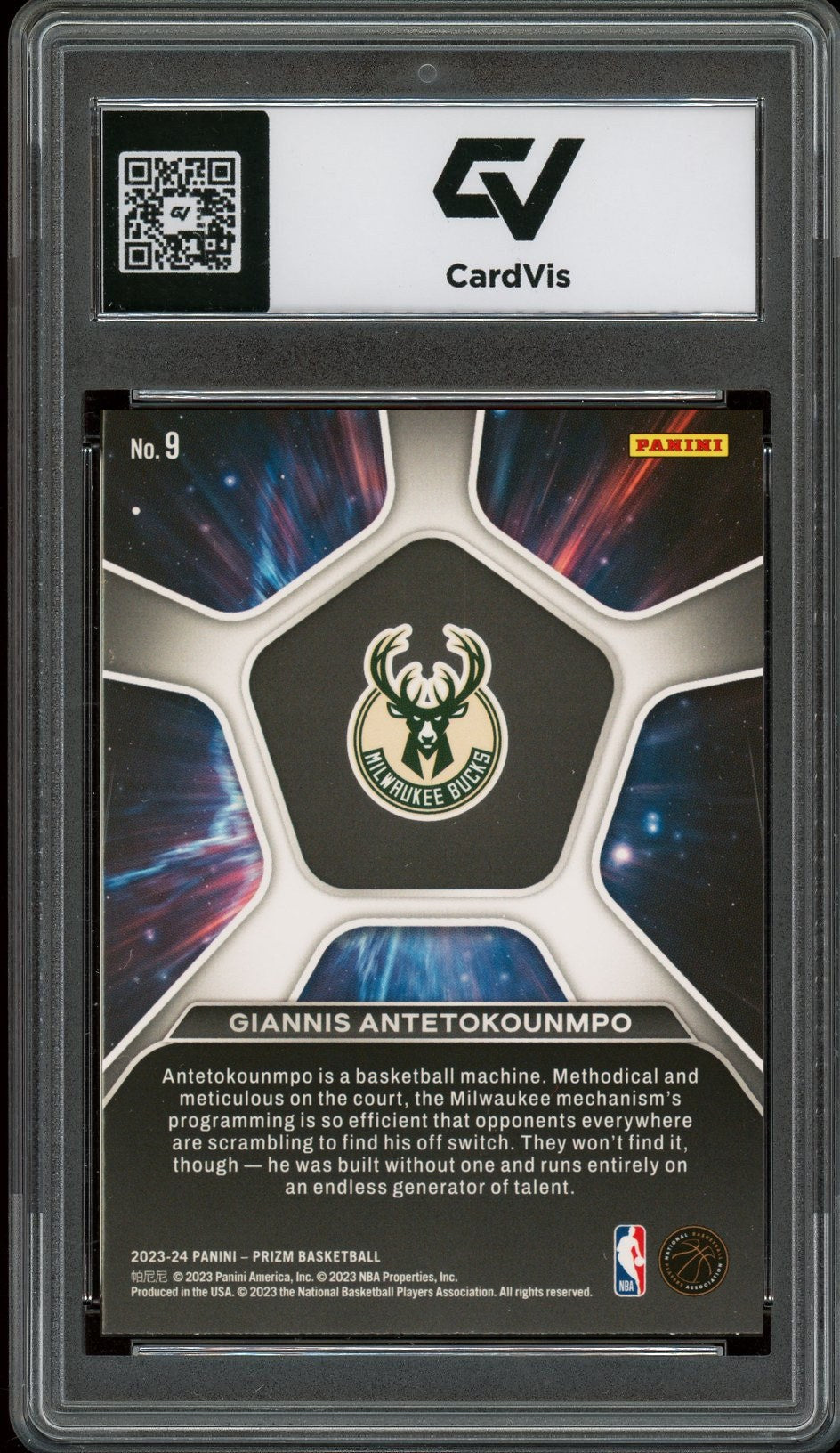 2023 Panini Prizm #9 Giannis Antetokounmpo Deep Space Graded 10 Gem Mint - Back