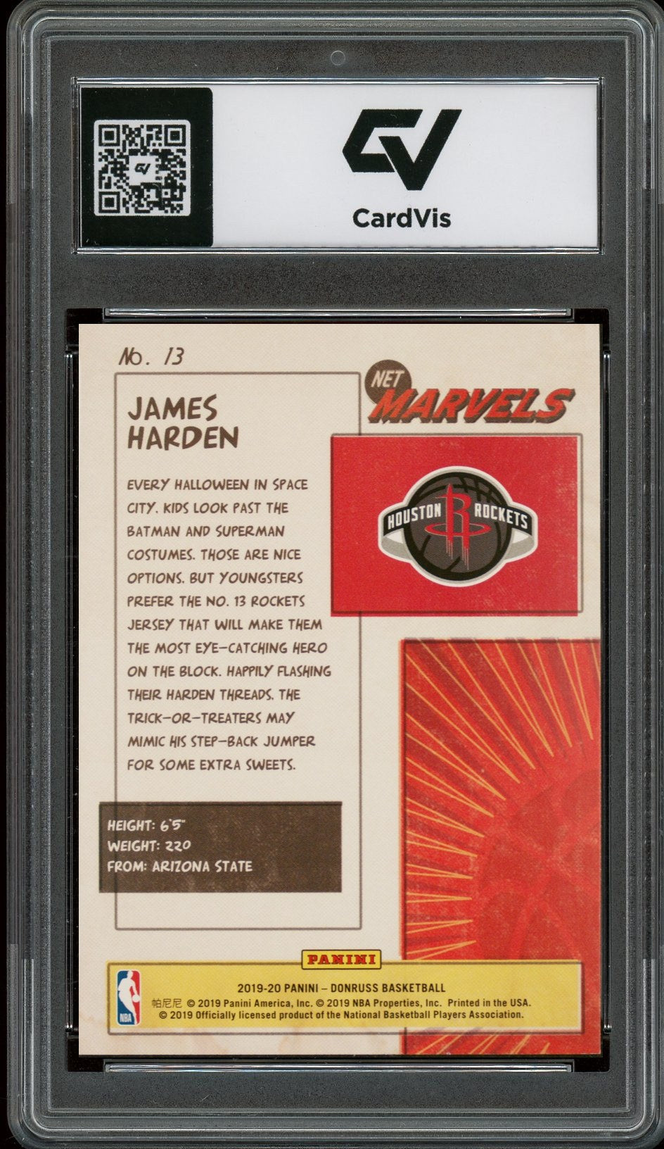 2019 Panini Donruss #13 James Harden Net Marvels Graded 10 Gem Mint - Back