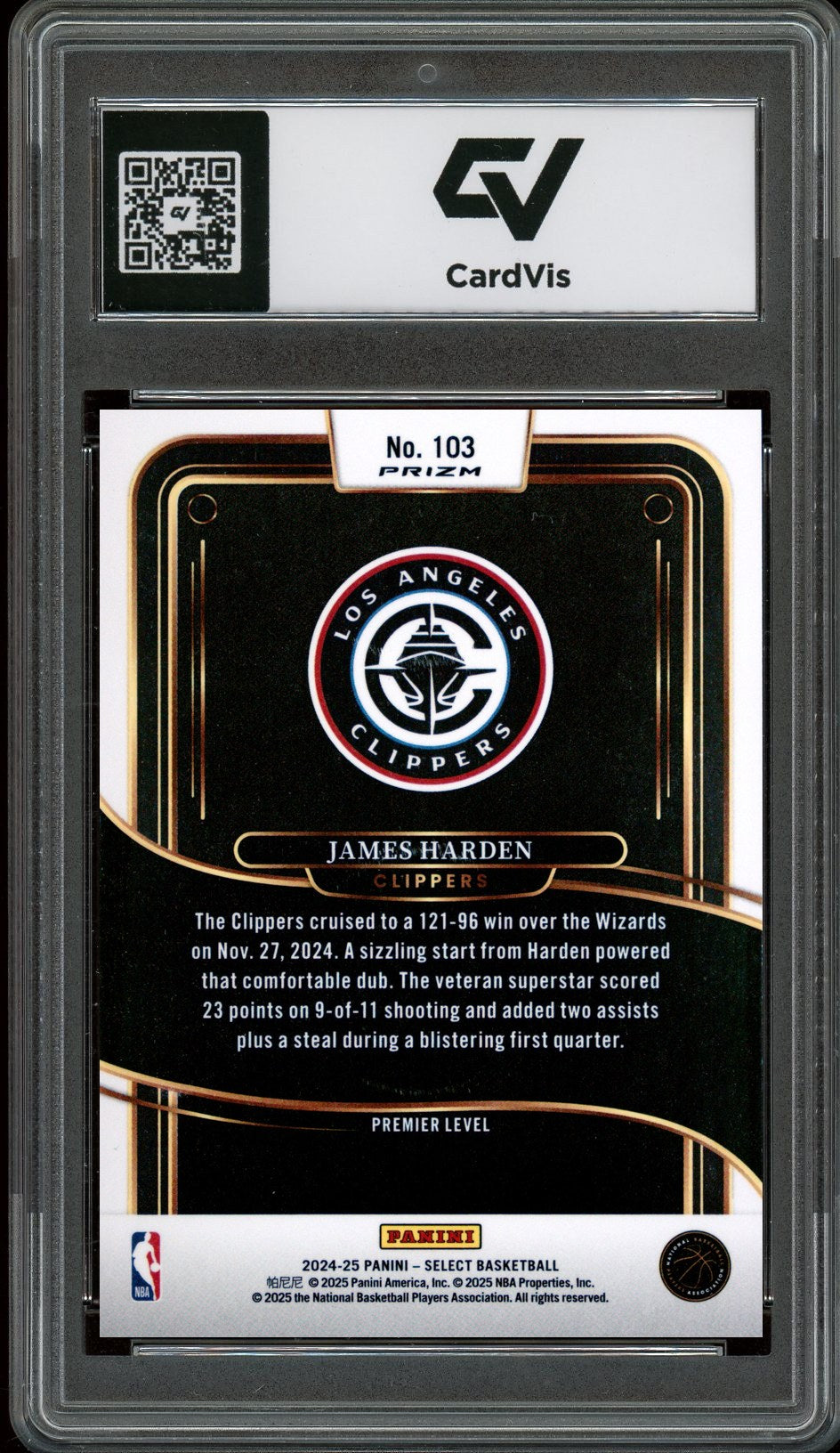 2024 Panini Select #103 James Harden Silver Prizm Graded 10 Gem Mint - Back