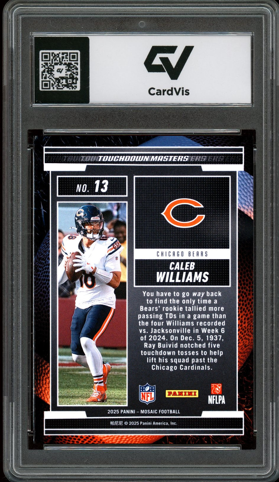 2025 Panini Mosaic #13 Caleb Williams Touchdown Masters Graded 10 Gem Mint - Back