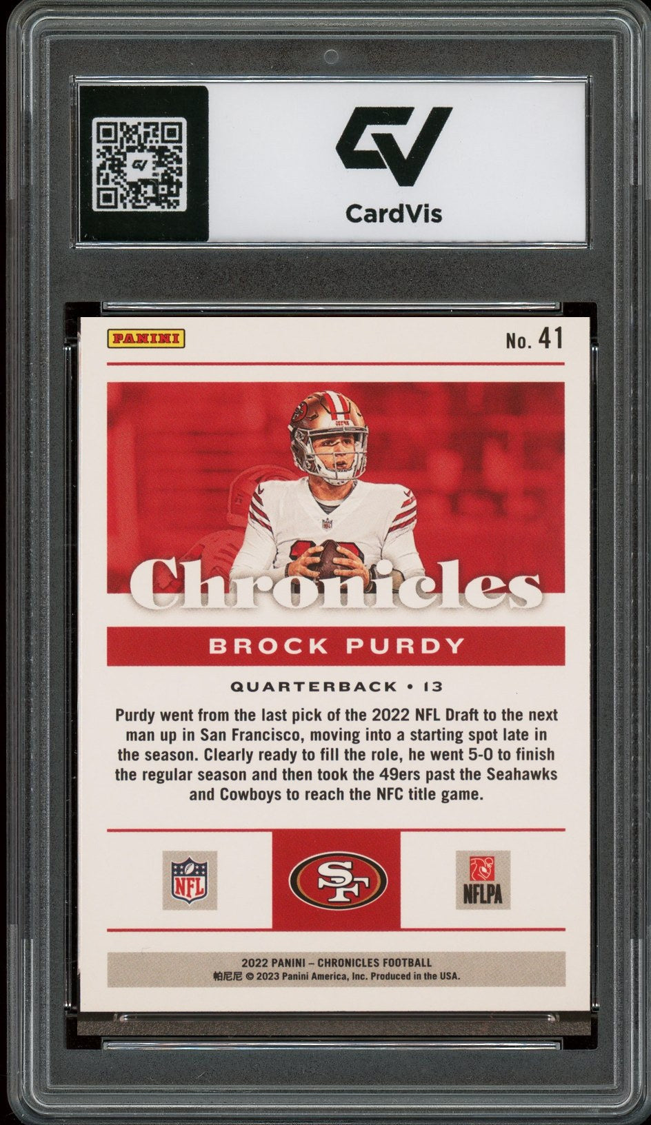 2022 Panini Chronicles #41 Brock Purdy Rookie Card RC Graded 10 Gem Mint - Back