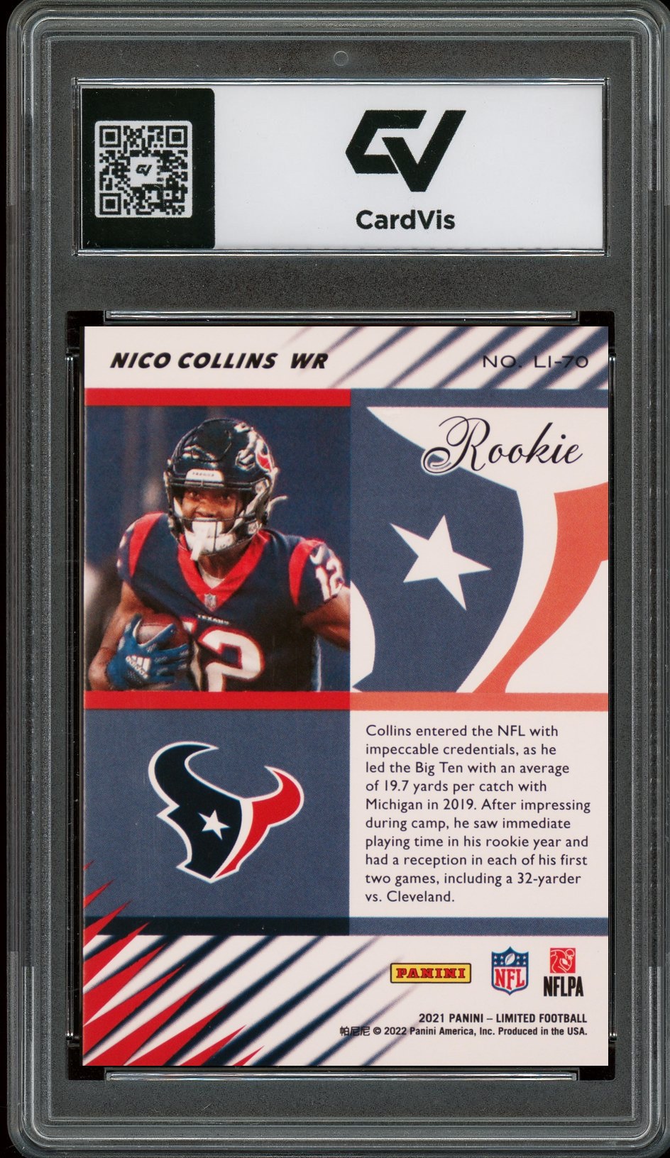 2021 Panini Limited #LI-70 Nico Collins 2000 Limited Tribute Graded 10 Gem Mint - Back