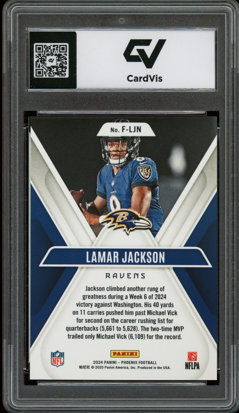 2024 Panini Phoenix #F-LJN Lamar Jackson Flex Graded 10 Gem Mint - Back