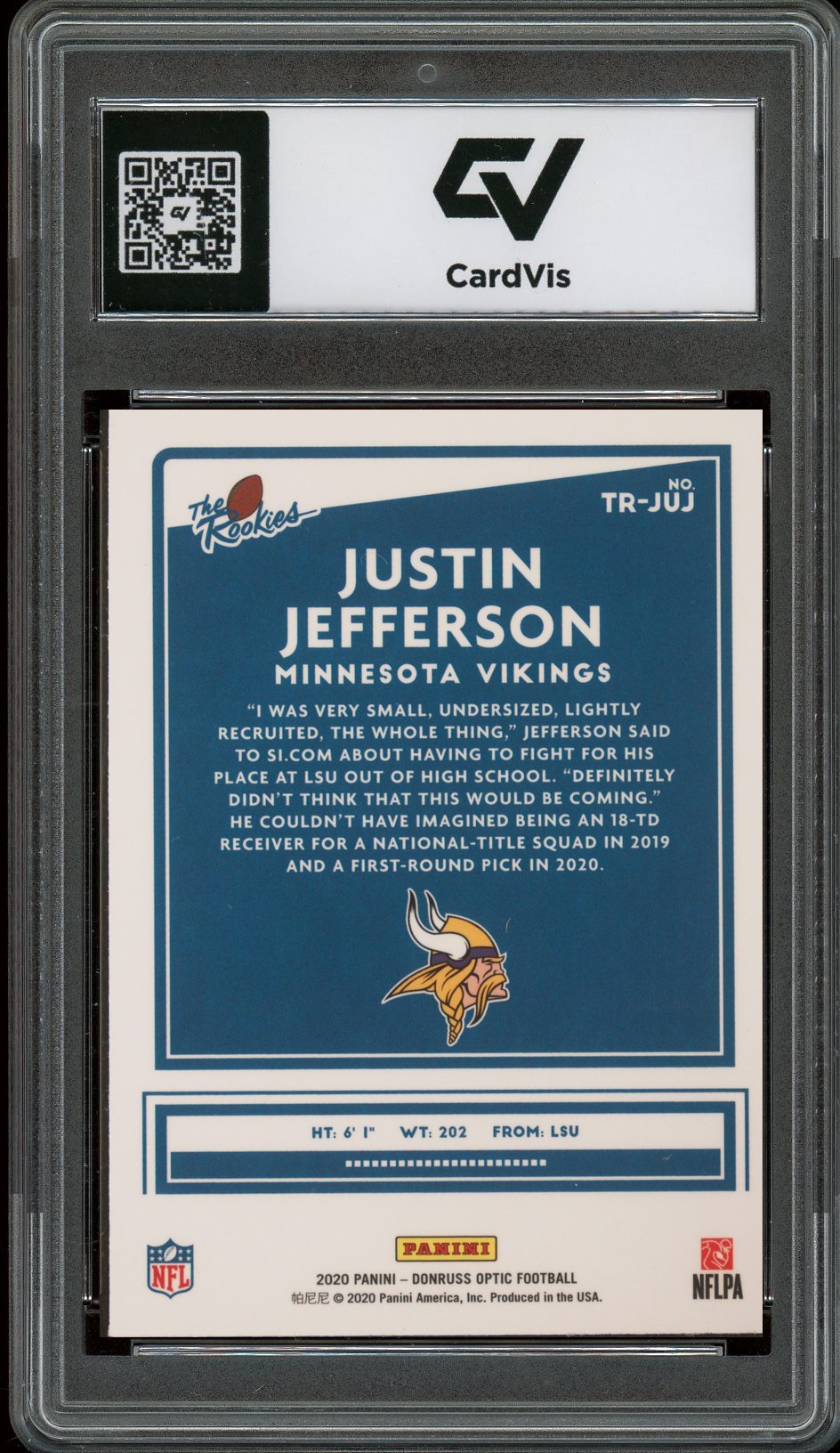 2020 Panini Donruss Optic #TR-JUJ Justin Jefferson The Rookies Rookie Card RC Graded 10 Gem Mint - Back
