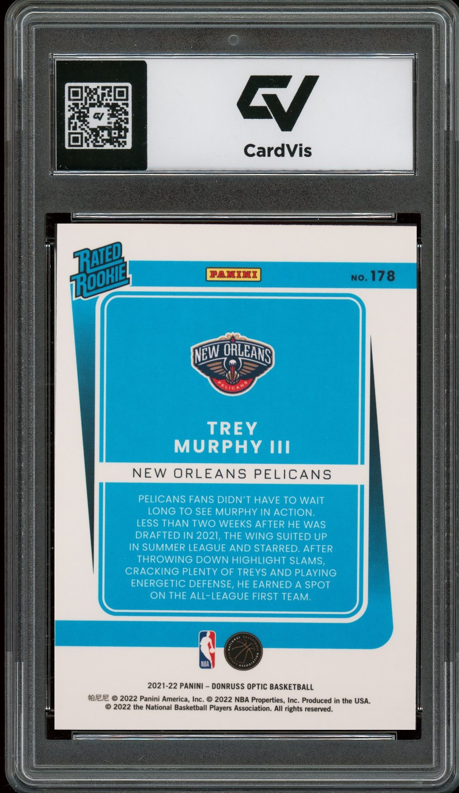 2021 Panini Donruss Optic #178 Trey Murphy III Rookie Card RC Graded 10 Gem Mint - Back
