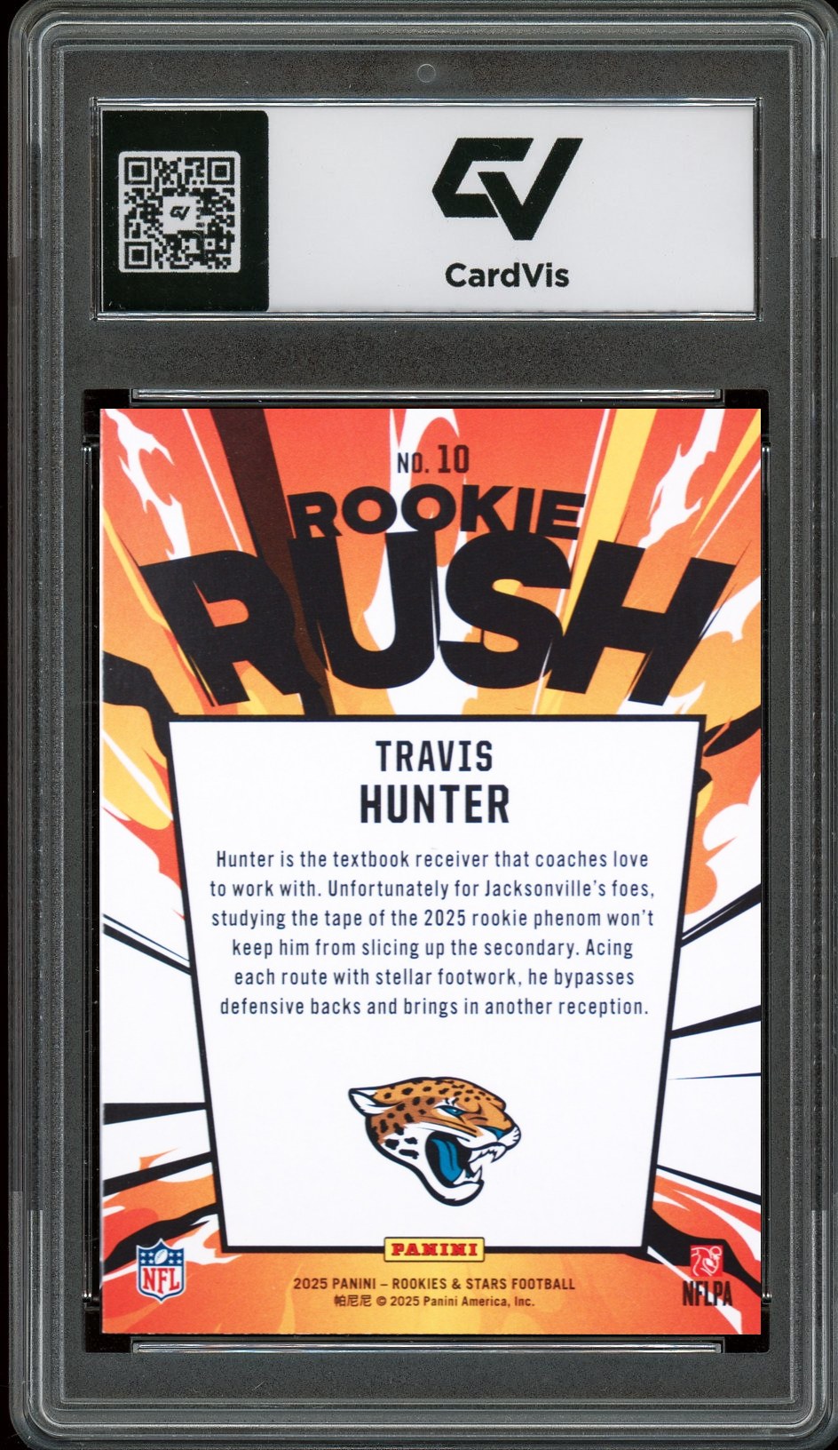 2025 Panini Rookies & Stars #10 Travis Hunter Rookie Rush Rookie Card RC Graded 10 Gem Mint - Back