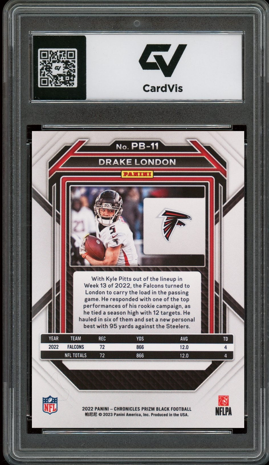 2022 Panini Chronicles #PB-11 Drake London Prizm Black Rookie Card RC Graded 10 Gem Mint - Back