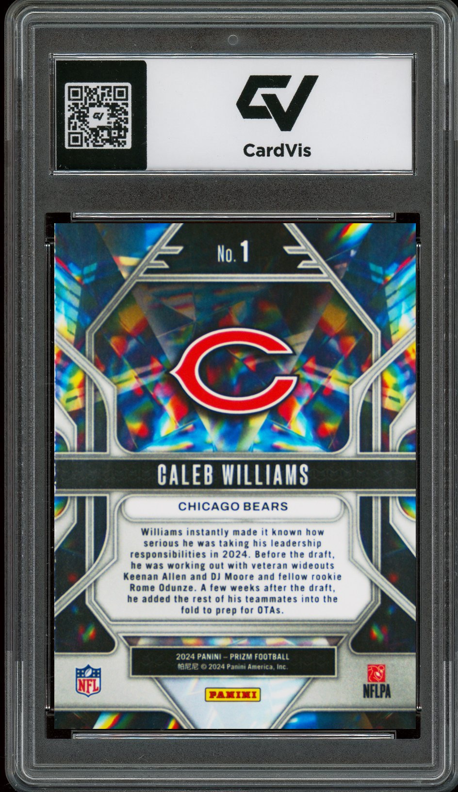 2024 Panini Prizm #1 Caleb Williams Prizmatic Rookie Card RC Graded 10 Gem Mint - Back