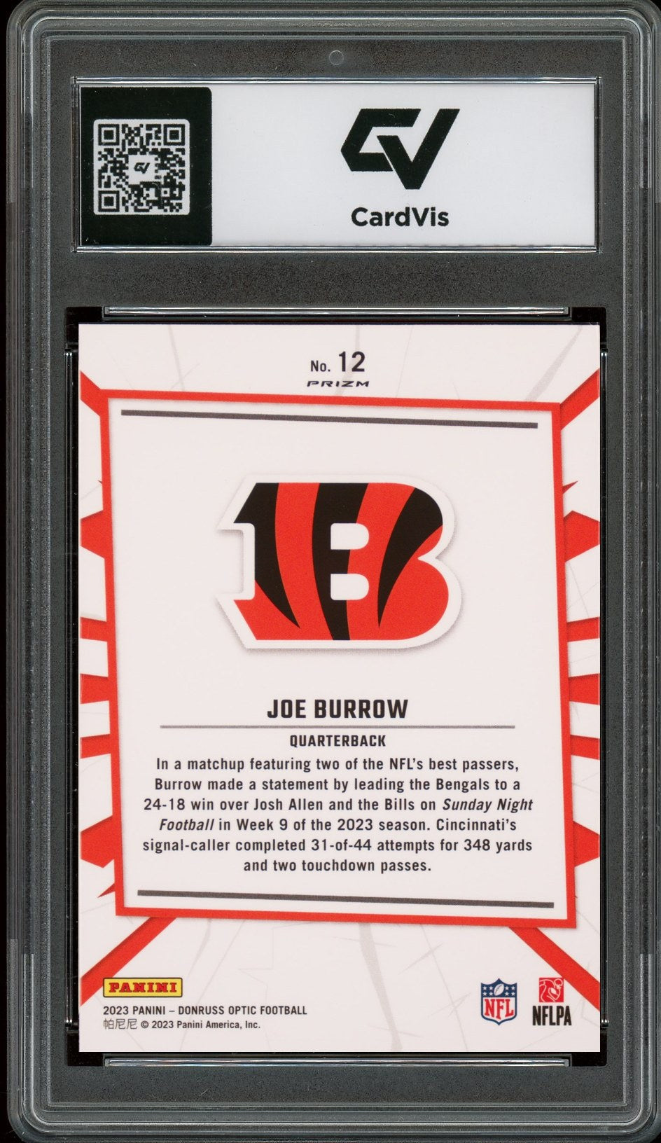 2023 Panini Donruss Optic #12 Joe Burrow My House! Graded 10 Gem Mint - Back