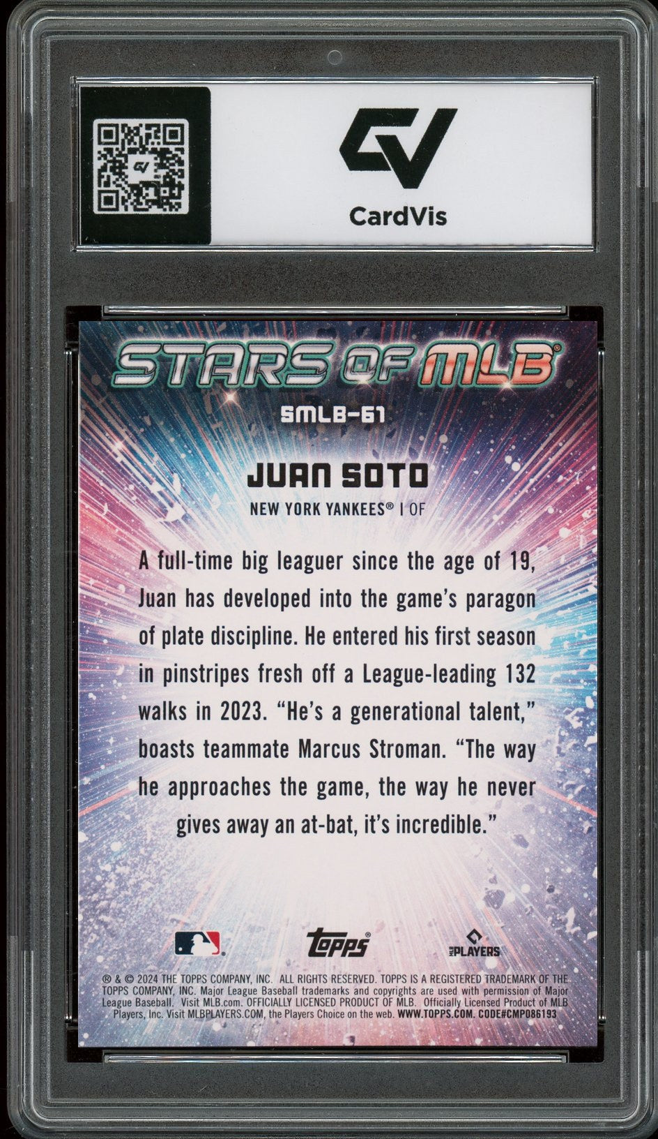 2024 Topps Update #SMLB-61 Juan Soto Stars Of MLB Graded 10 Gem Mint - Back