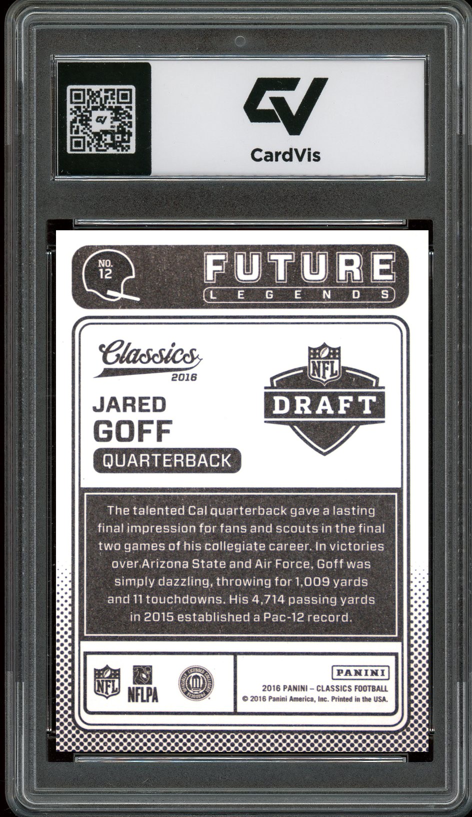 2016 Panini Classics #12 Jared Goff Future Legends Rookie Card RC Graded 10 Gem Mint - Back