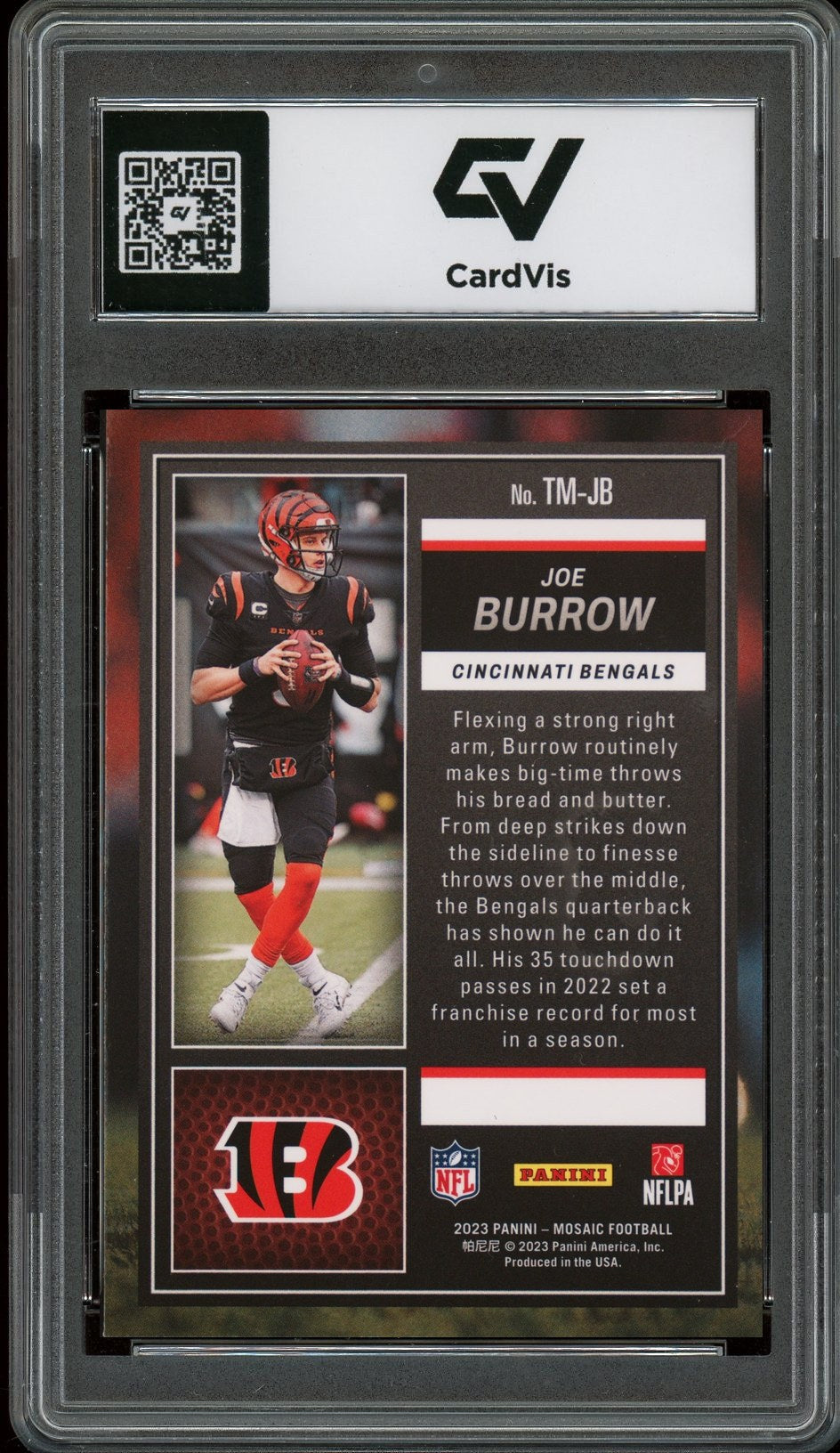 2023 Panini Mosaic #TM-JB Joe Burrow Touchdown Masters Graded 10 Gem Mint - Back
