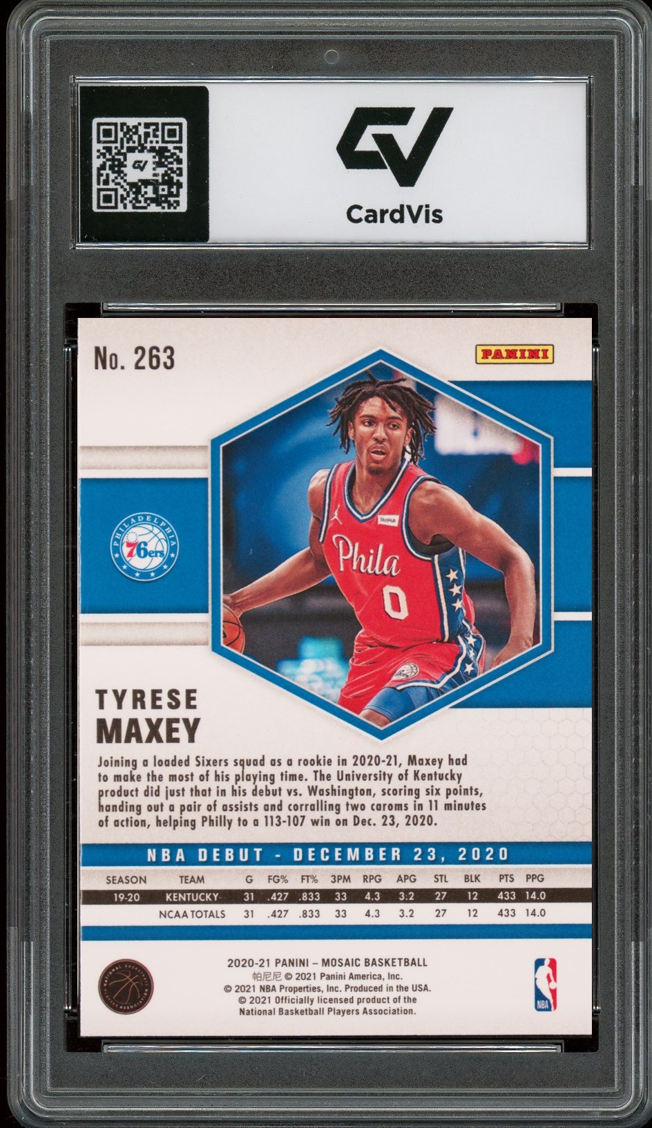 2020 Panini Mosaic #263 Tyrese Maxey NBA Debut Rookie Card RC Graded 10 Gem Mint - Back