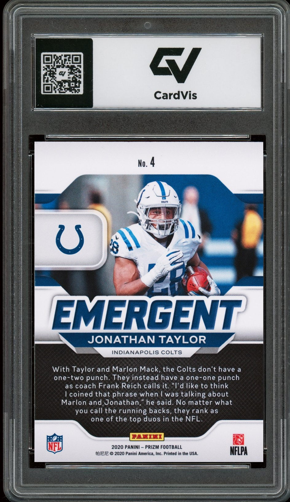 2020 Panini Prizm #4 Jonathan Taylor Emergent Rookie Card RC Graded 10 Gem Mint - Back