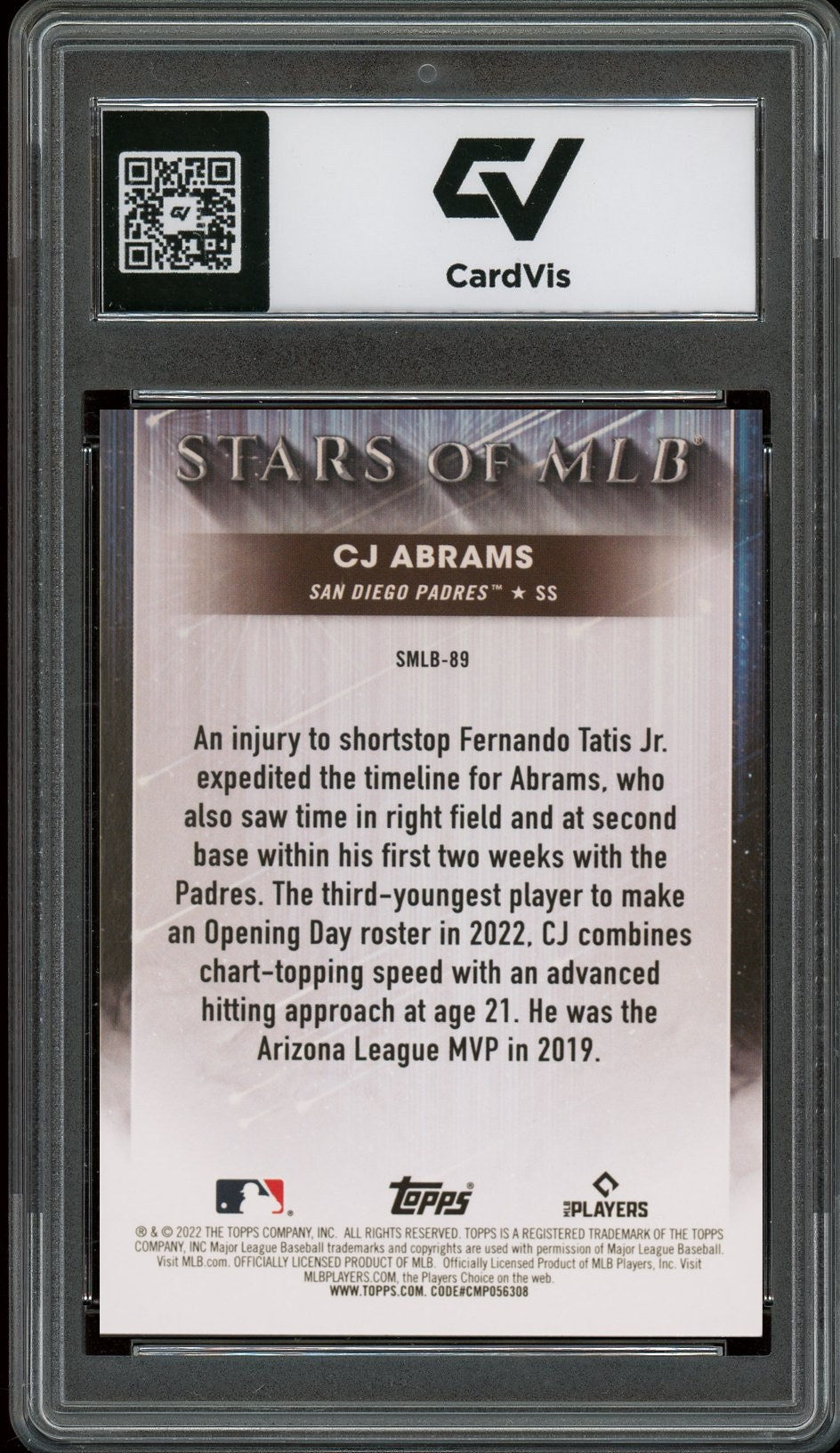 2022 Topps Update #SMLB-89 CJ Abrams Stars Of MLB Rookie Card RC Graded 10 Gem Mint - Back