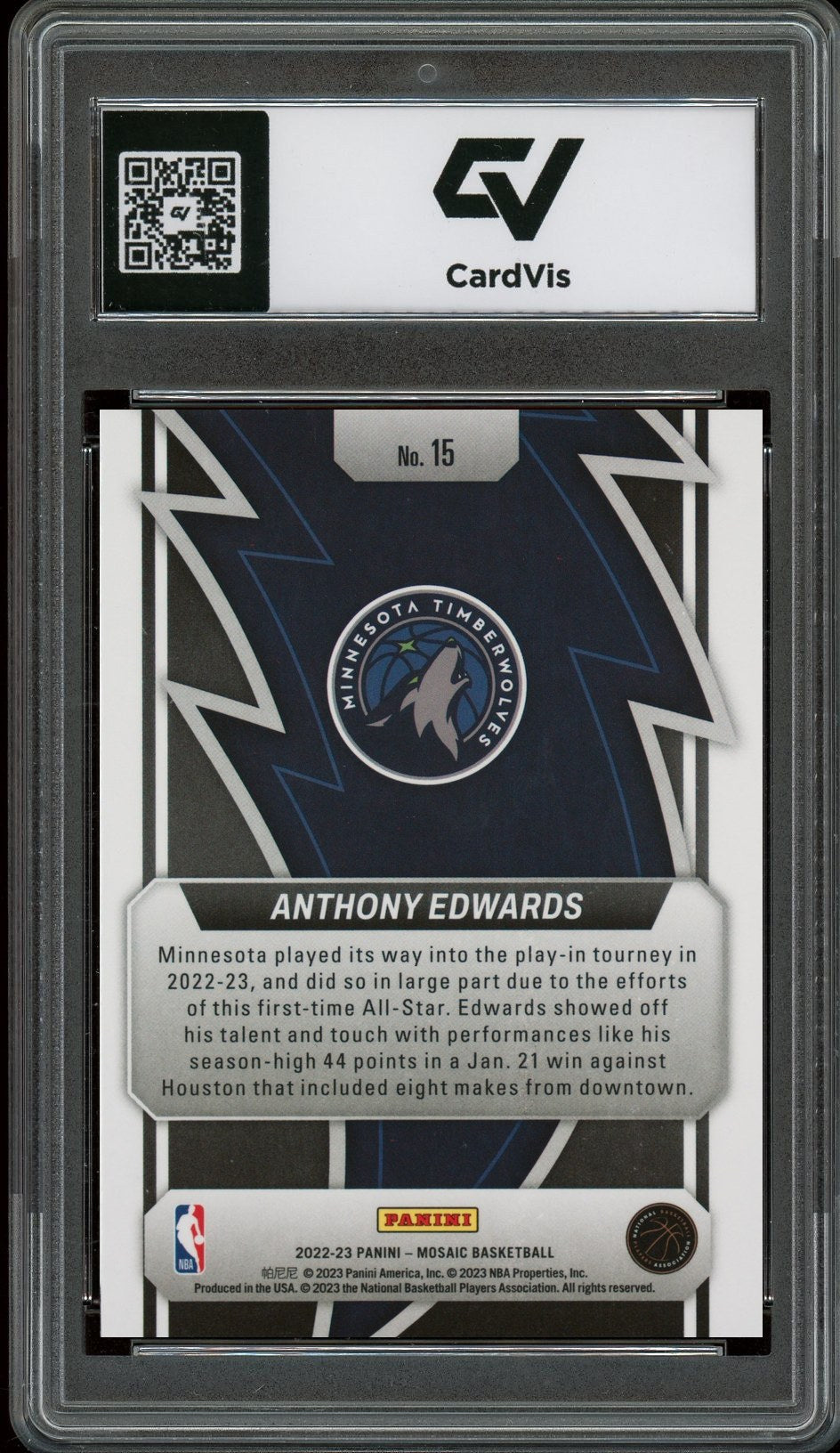 2022 Panini Mosaic #15 Anthony Edwards Thunder Road Graded 10 Gem Mint - Back