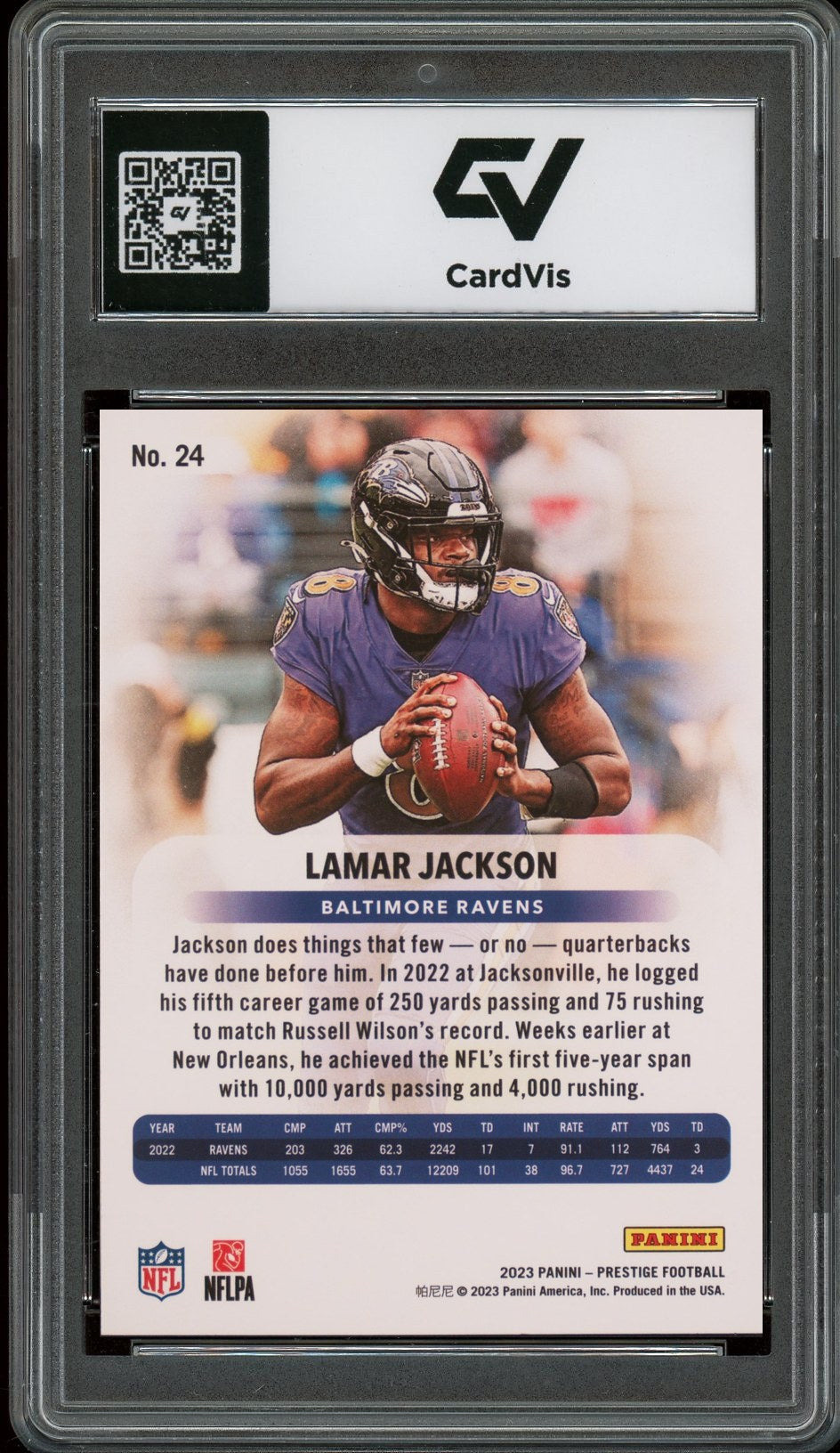 2023 Panini Prestige #24 Lamar Jackson Graded 10 Gem Mint - Back