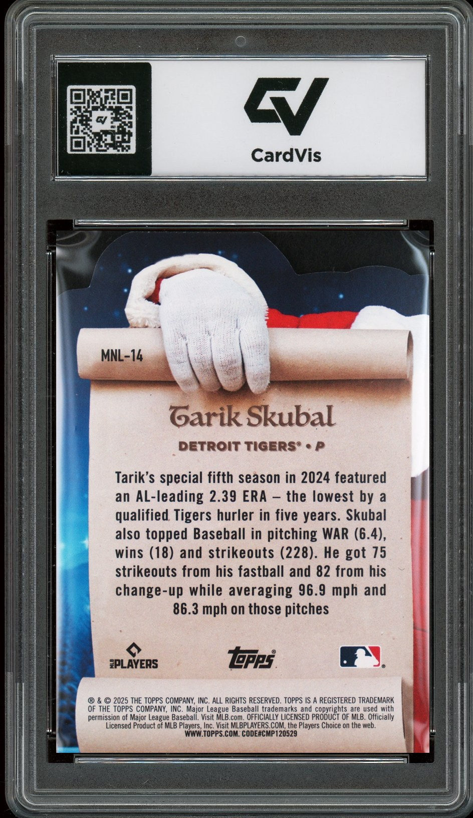2025 Topps Holiday #14 Tarik Skubal Making The Nice List Graded 10 Gem Mint - Back