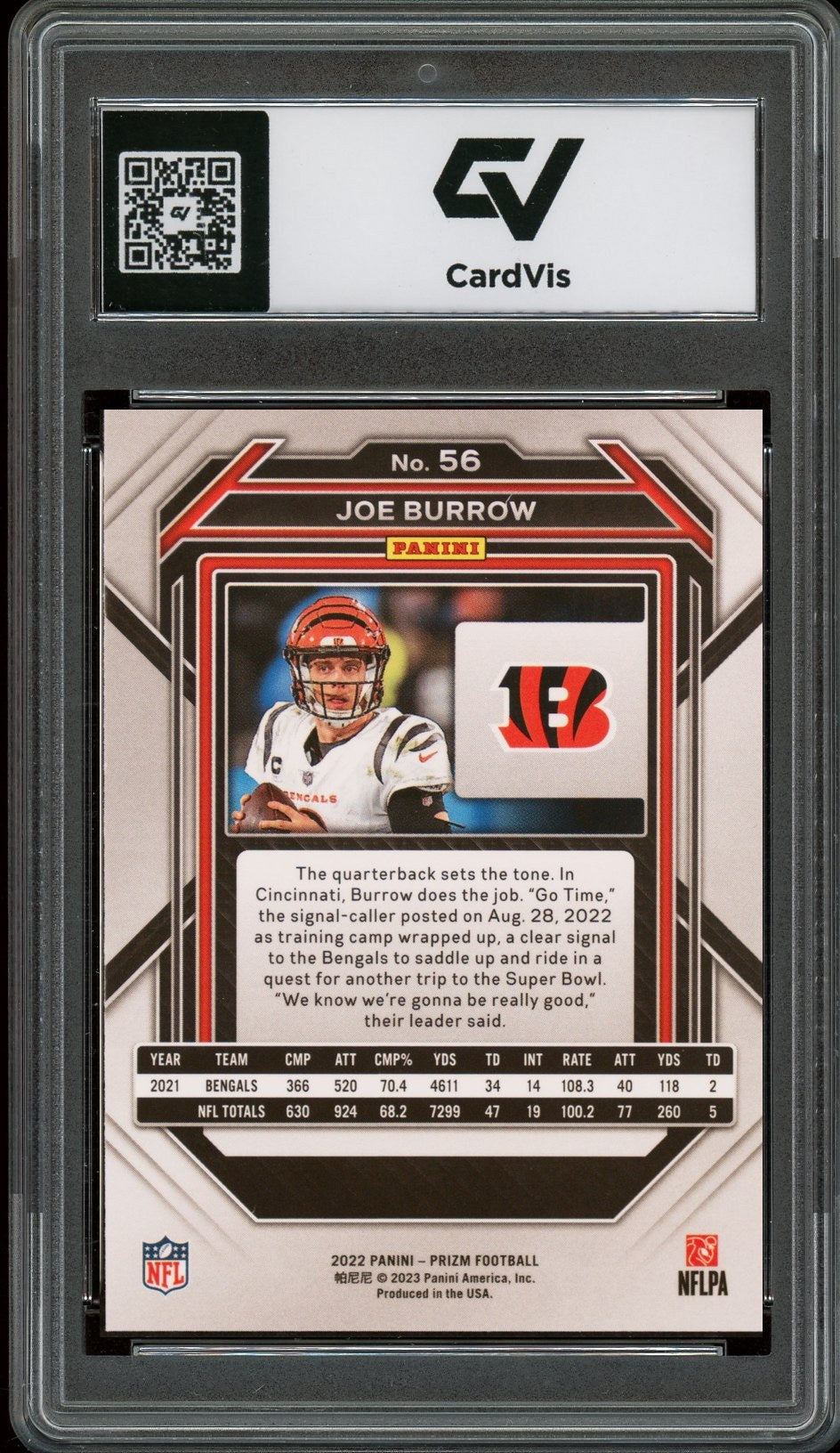 2022 Panini Prizm #56 Joe Burrow Graded 10 Gem Mint - Back